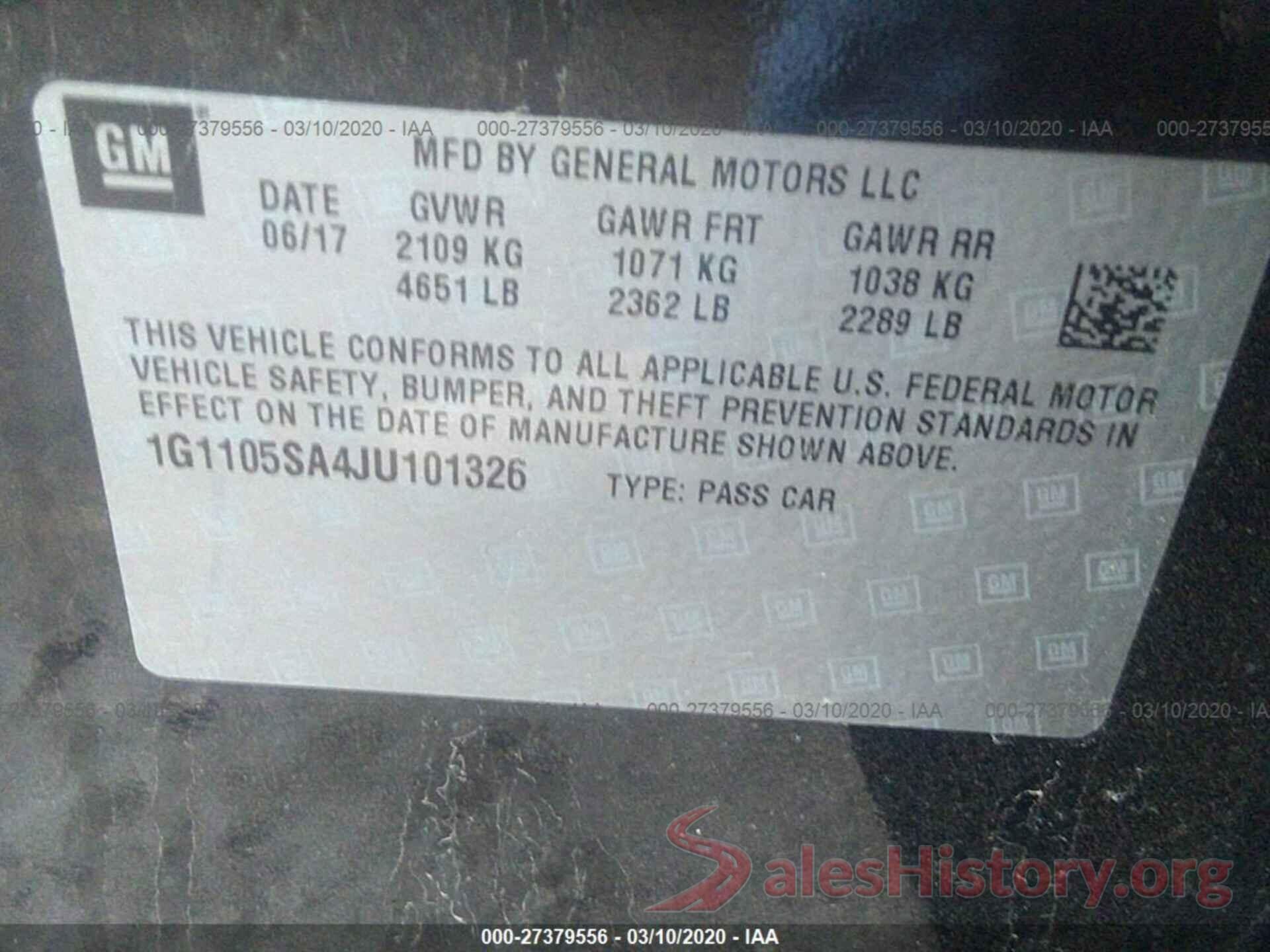 1G1105SA4JU101326 2018 CHEVROLET IMPALA