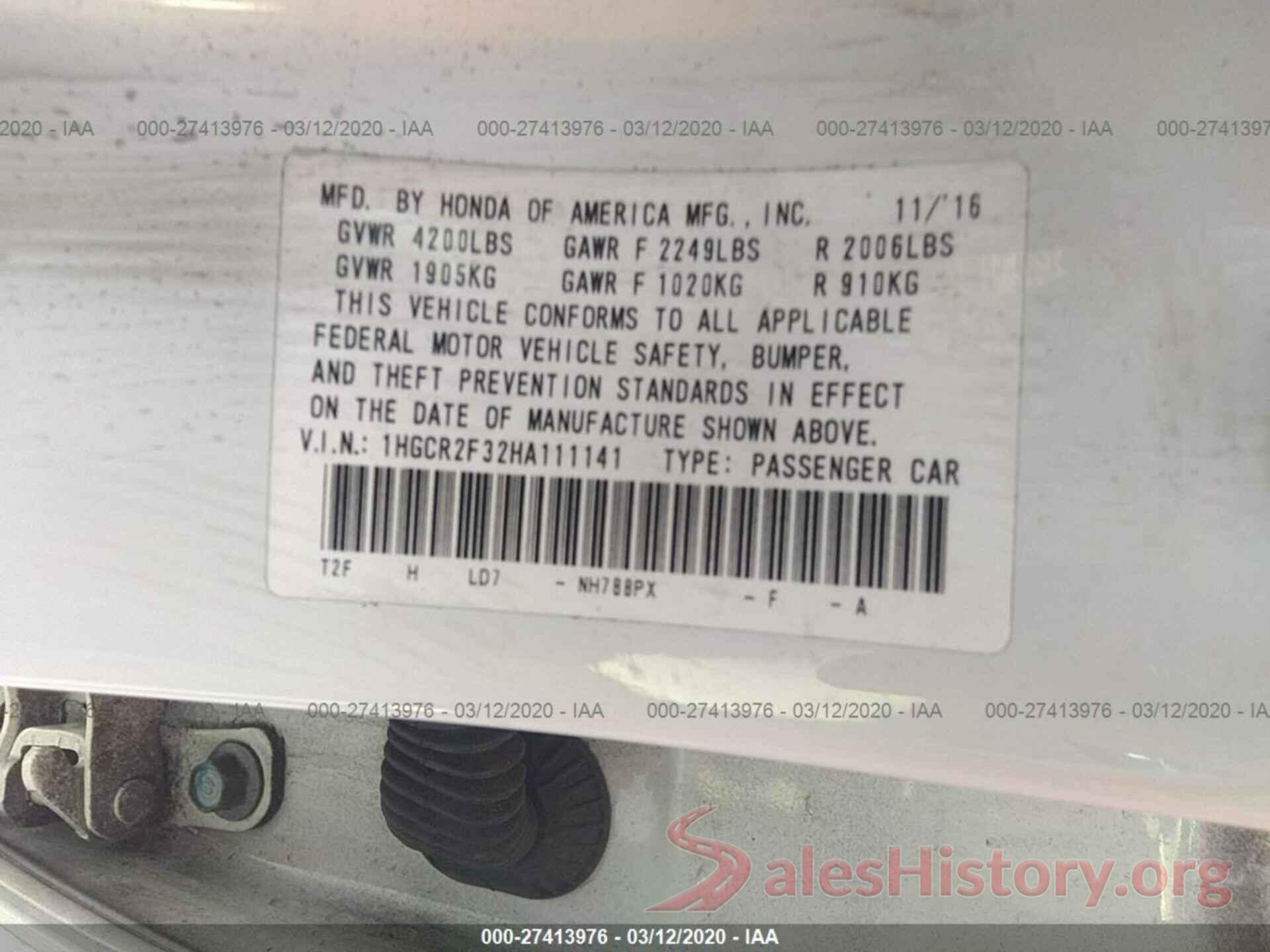 1HGCR2F32HA111141 2017 Honda ACCORD