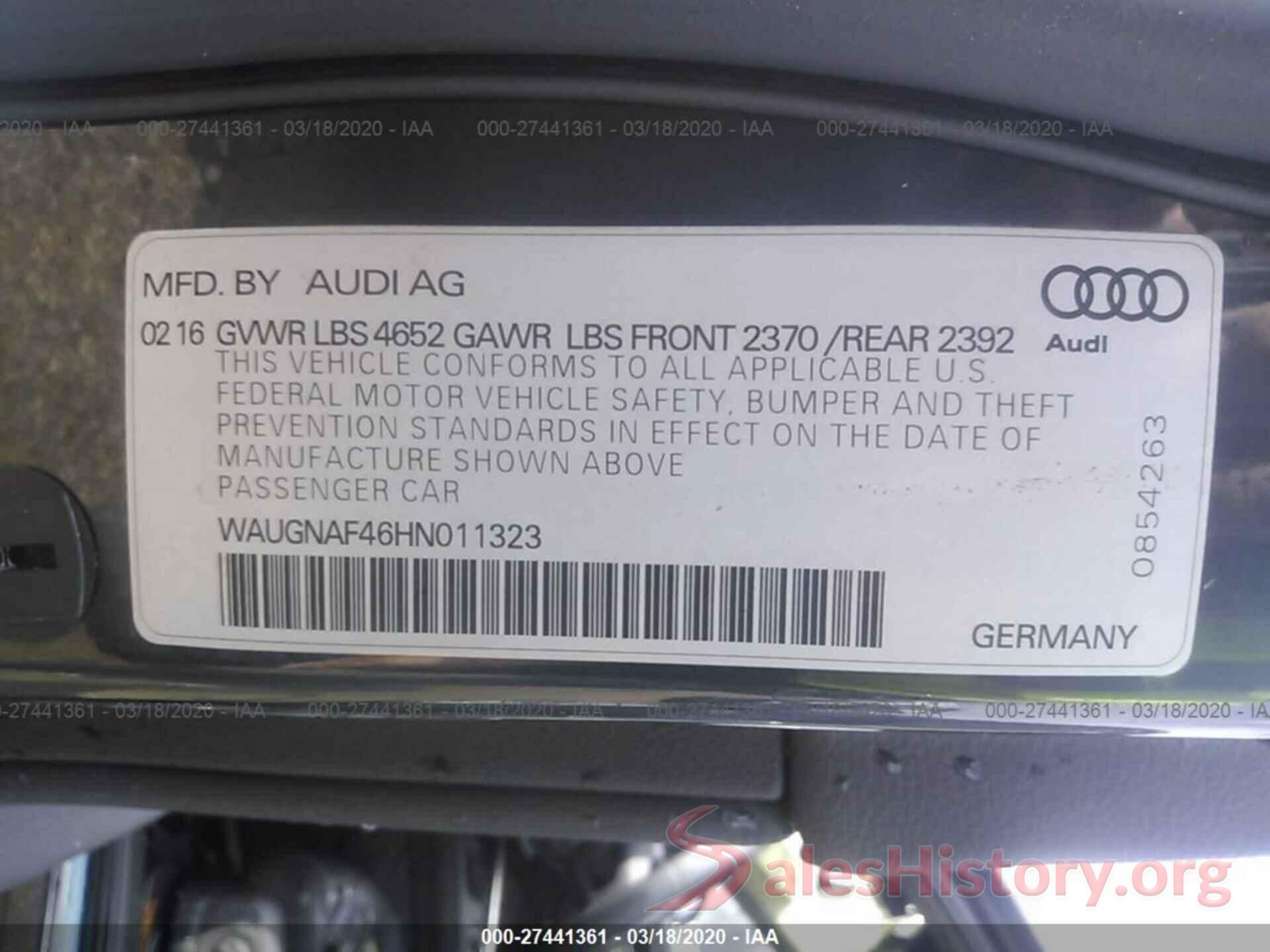 WAUGNAF46HN011323 2017 Audi A4