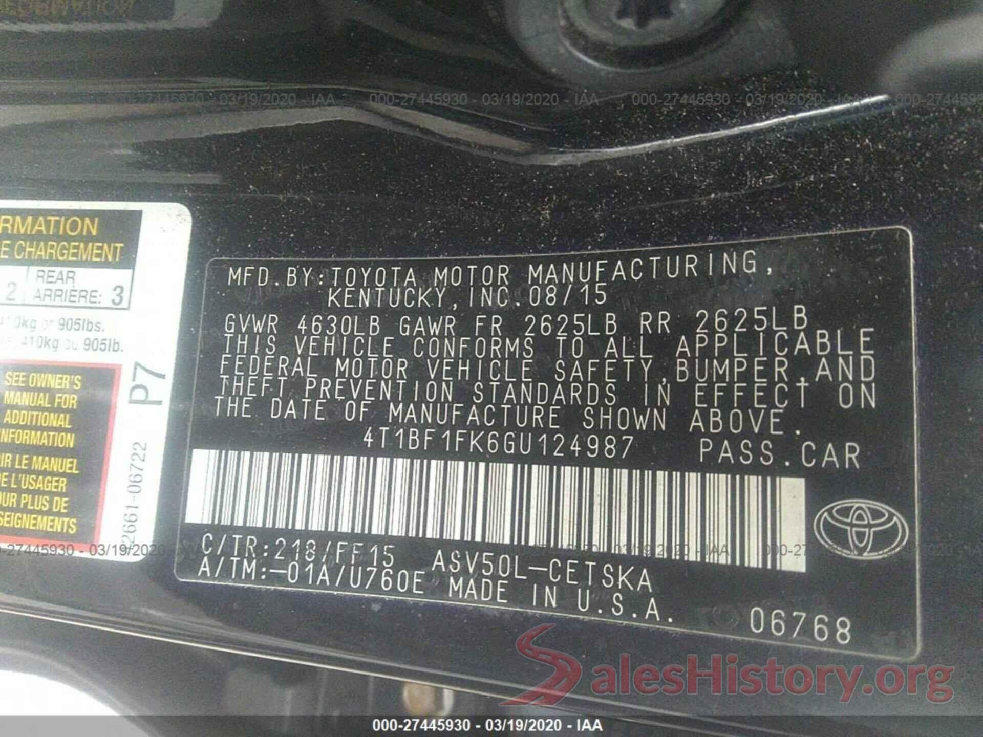 4T1BF1FK6GU124987 2016 Toyota Camry