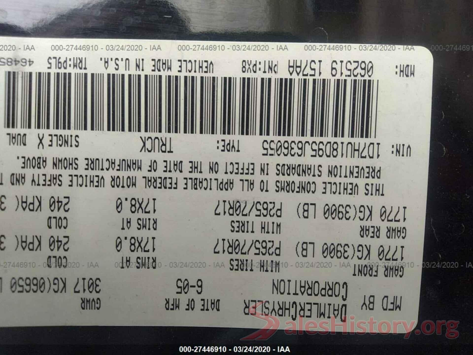 1FM5K8DH6GGC80695 2005 DODGE RAM 1500