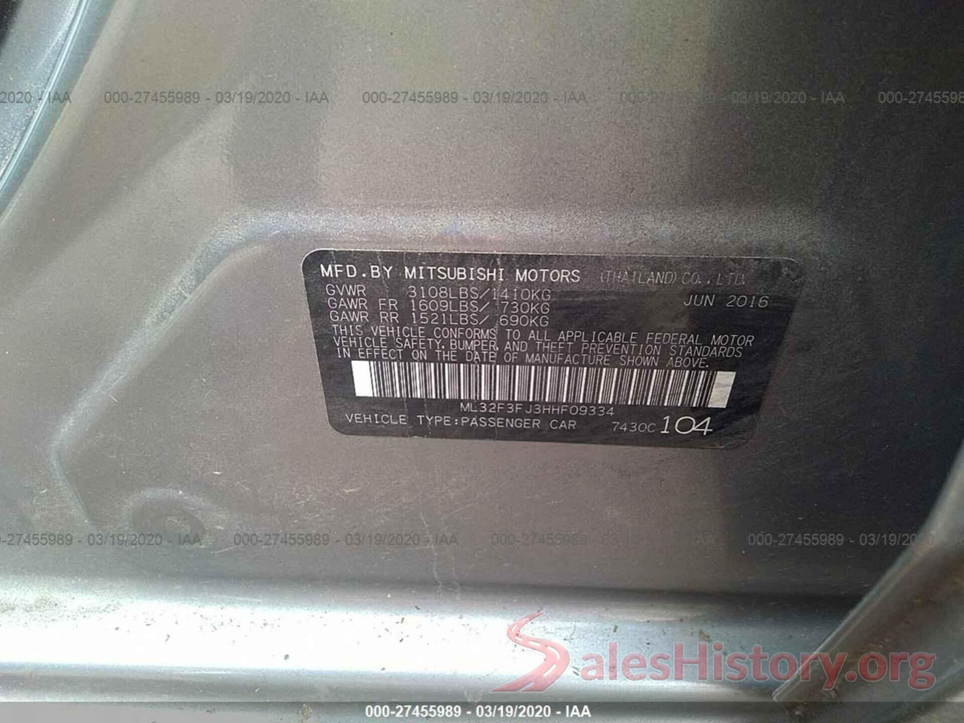 ML32F3FJ3HHF09334 2017 Mitsubishi Mirage