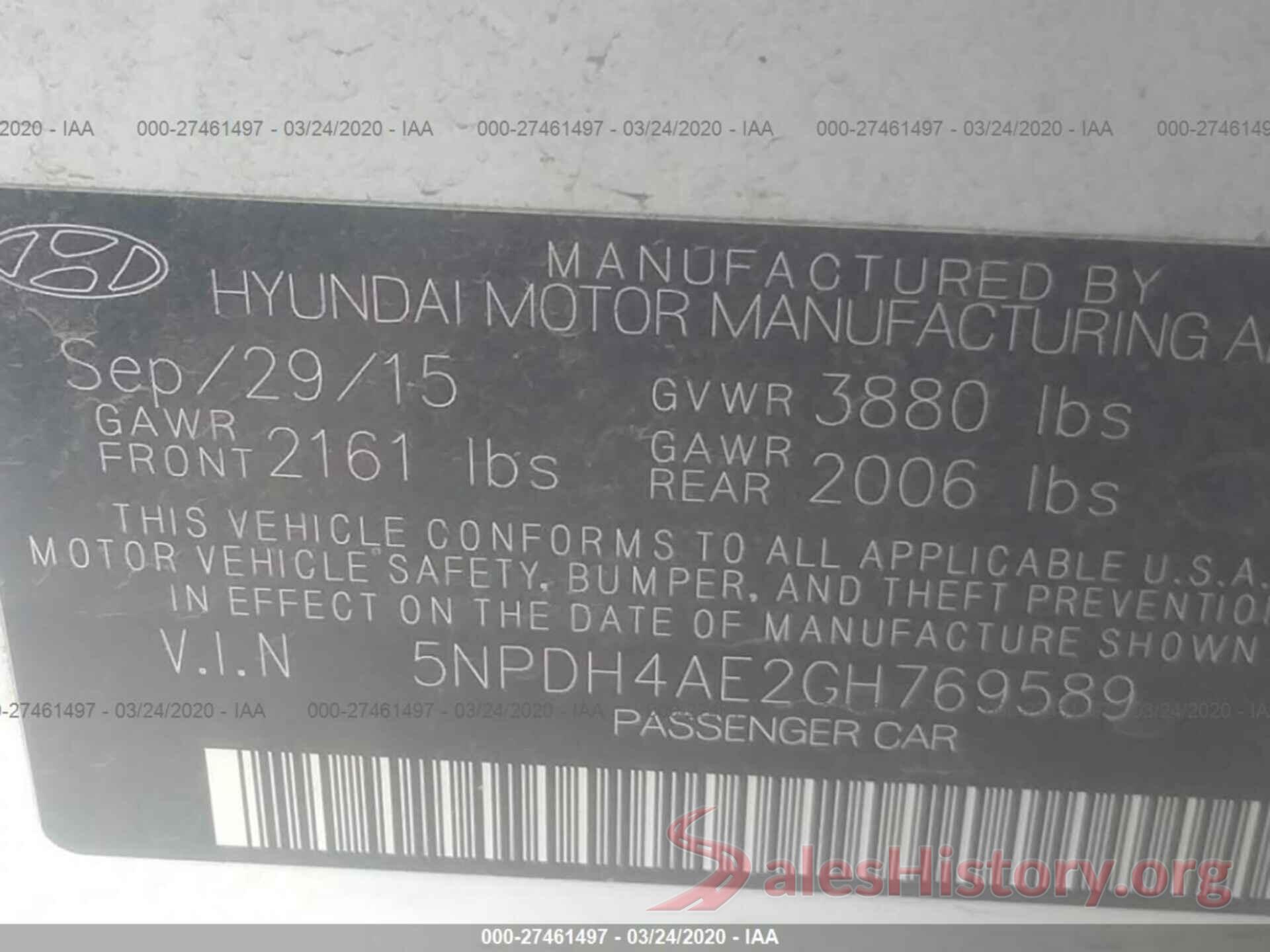 5NPDH4AE2GH769589 2016 Hyundai Elantra