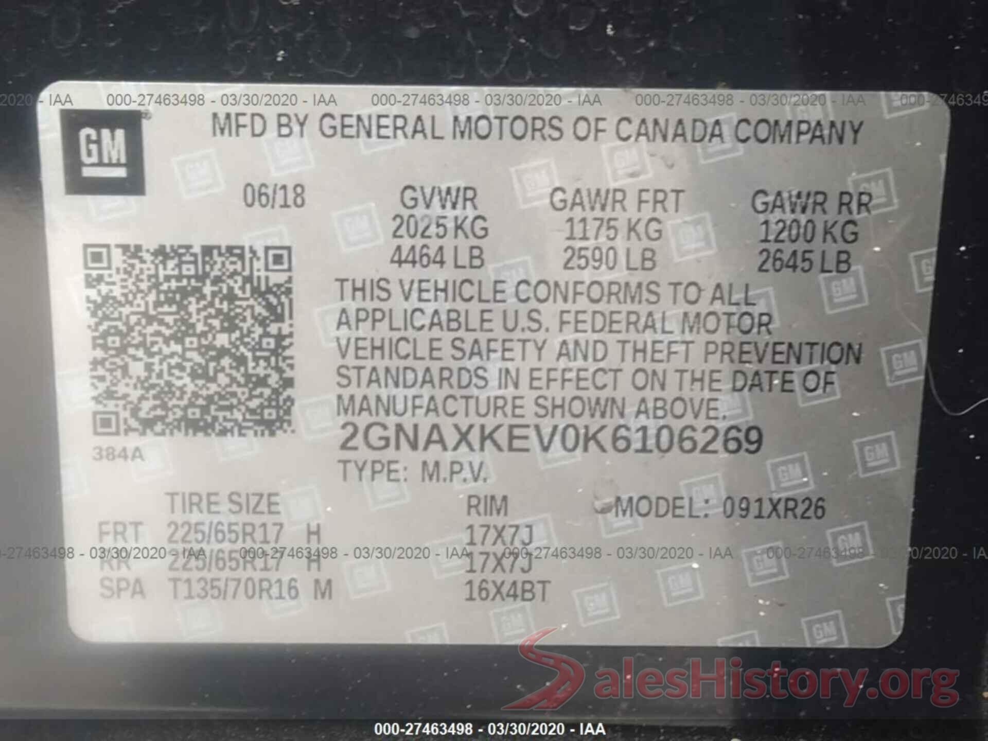 2GNAXKEV0K6106269 2019 CHEVROLET EQUINOX