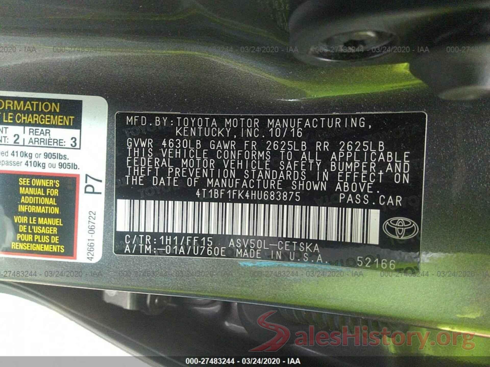 4T1BF1FK4HU683875 2017 Toyota Camry