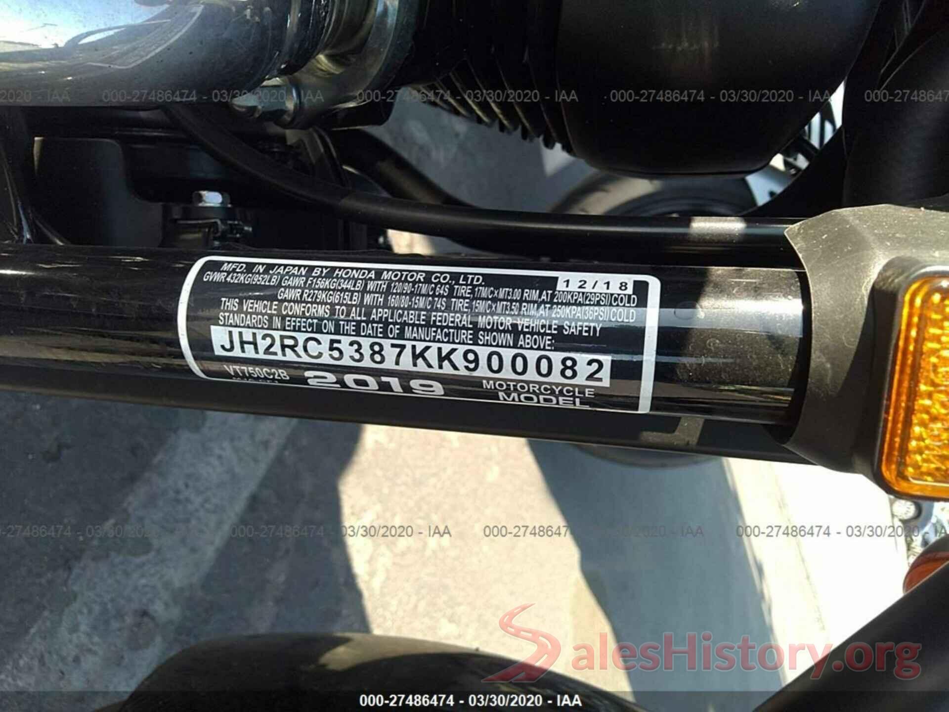 JH2RC5387KK900082 2019 HONDA VT750