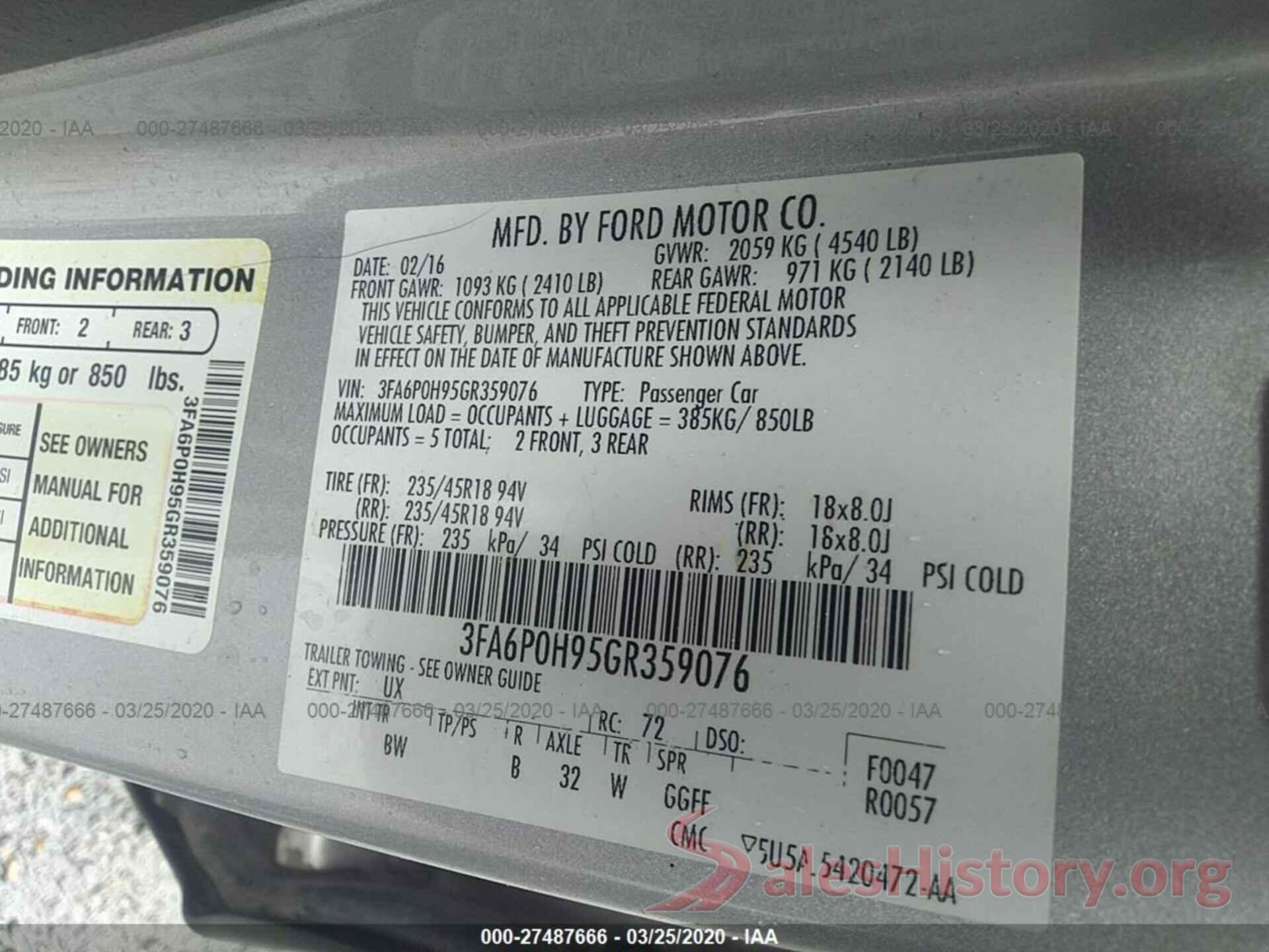 3FA6P0H95GR359076 2016 Ford Fusion