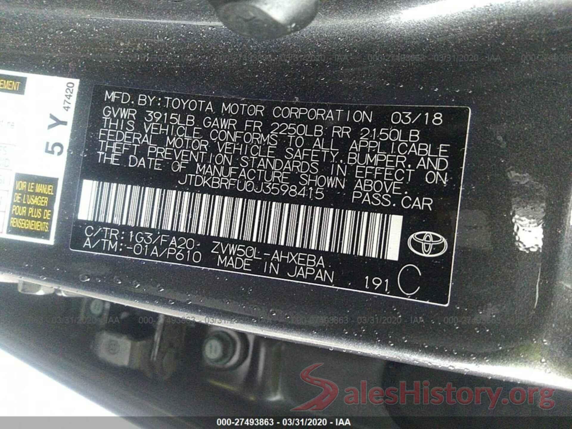 JTDKBRFU0J3598415 2018 TOYOTA PRIUS