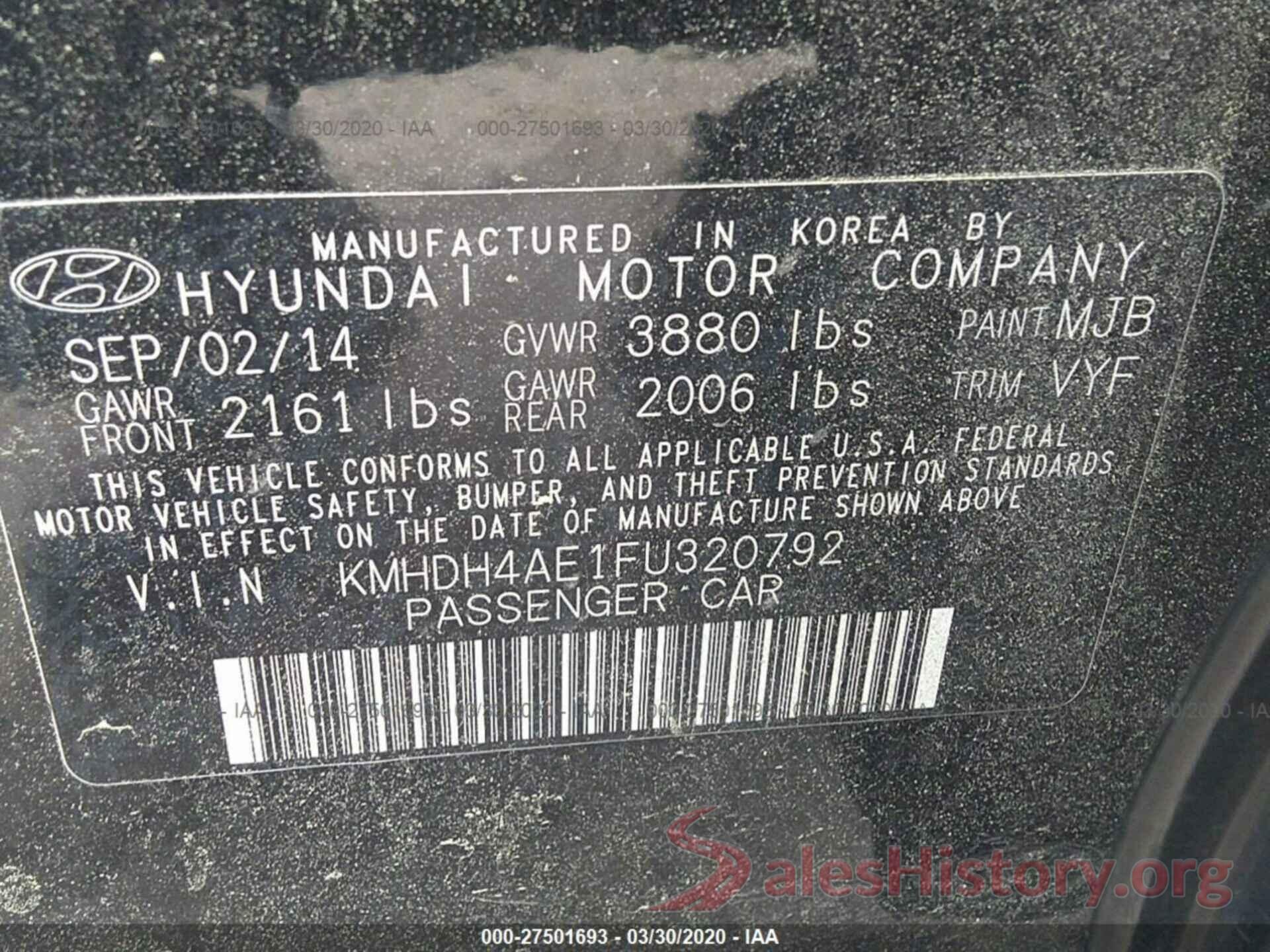 KMHDH4AE1FU320792 2015 HYUNDAI ELANTRA