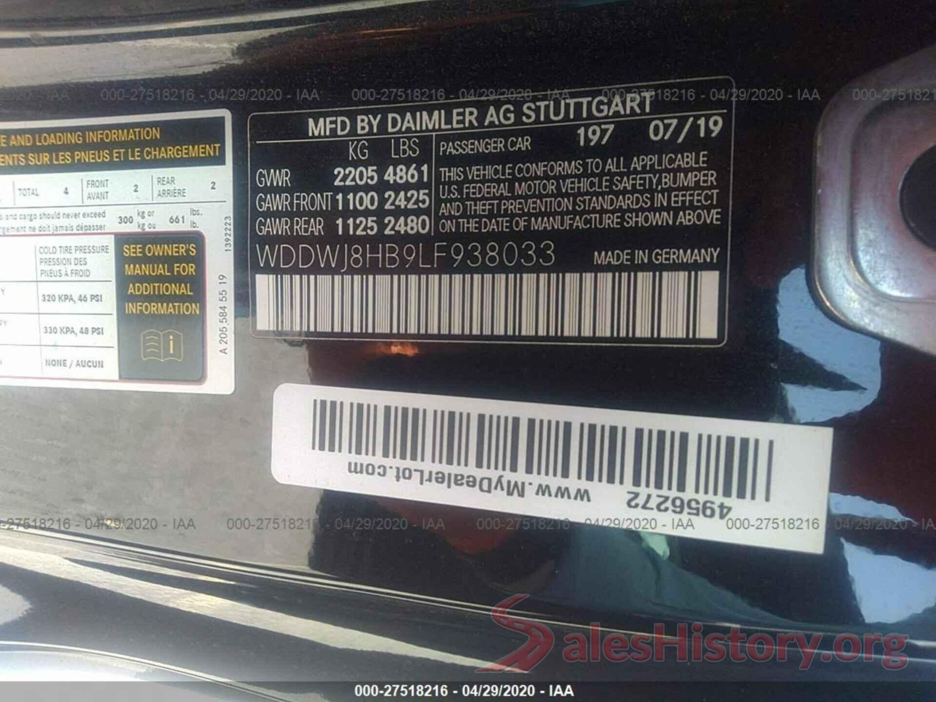 WDDWJ8HB9LF938033 2020 MERCEDES-BENZ C