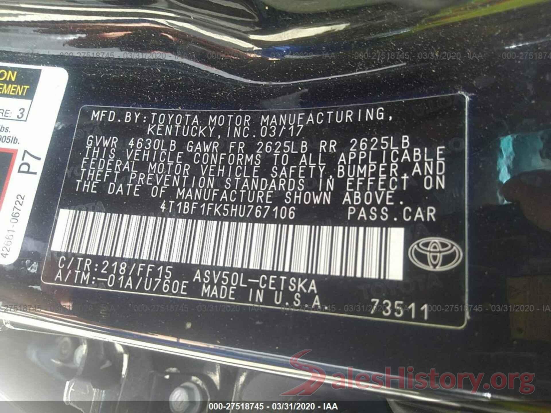 4T1BF1FK5HU767106 2017 Toyota Camry