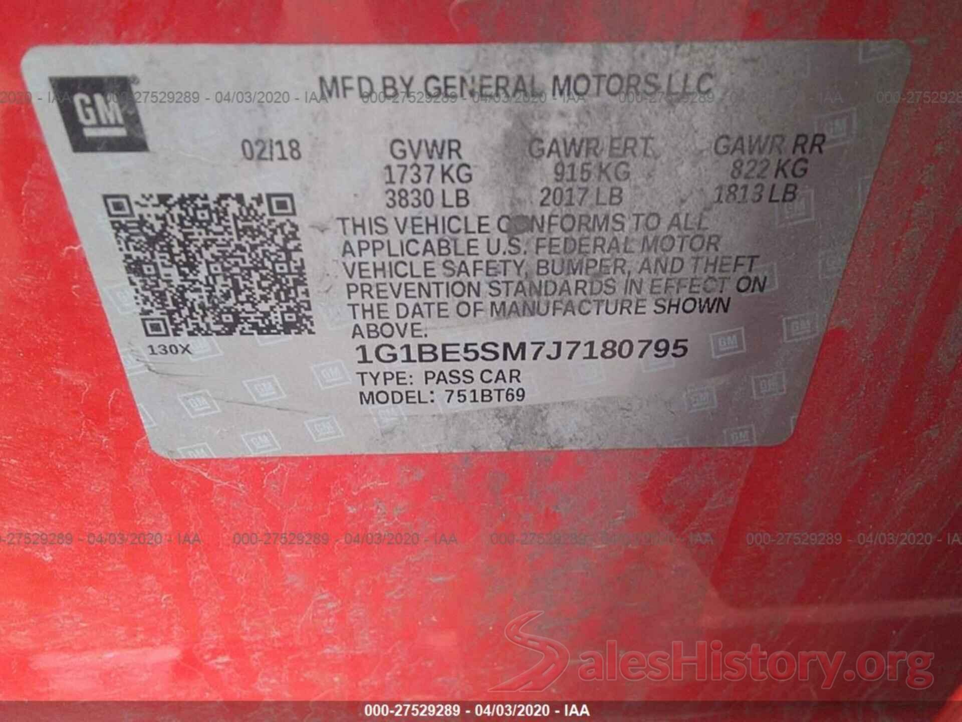 1G1BE5SM7J7180795 2018 CHEVROLET CRUZE