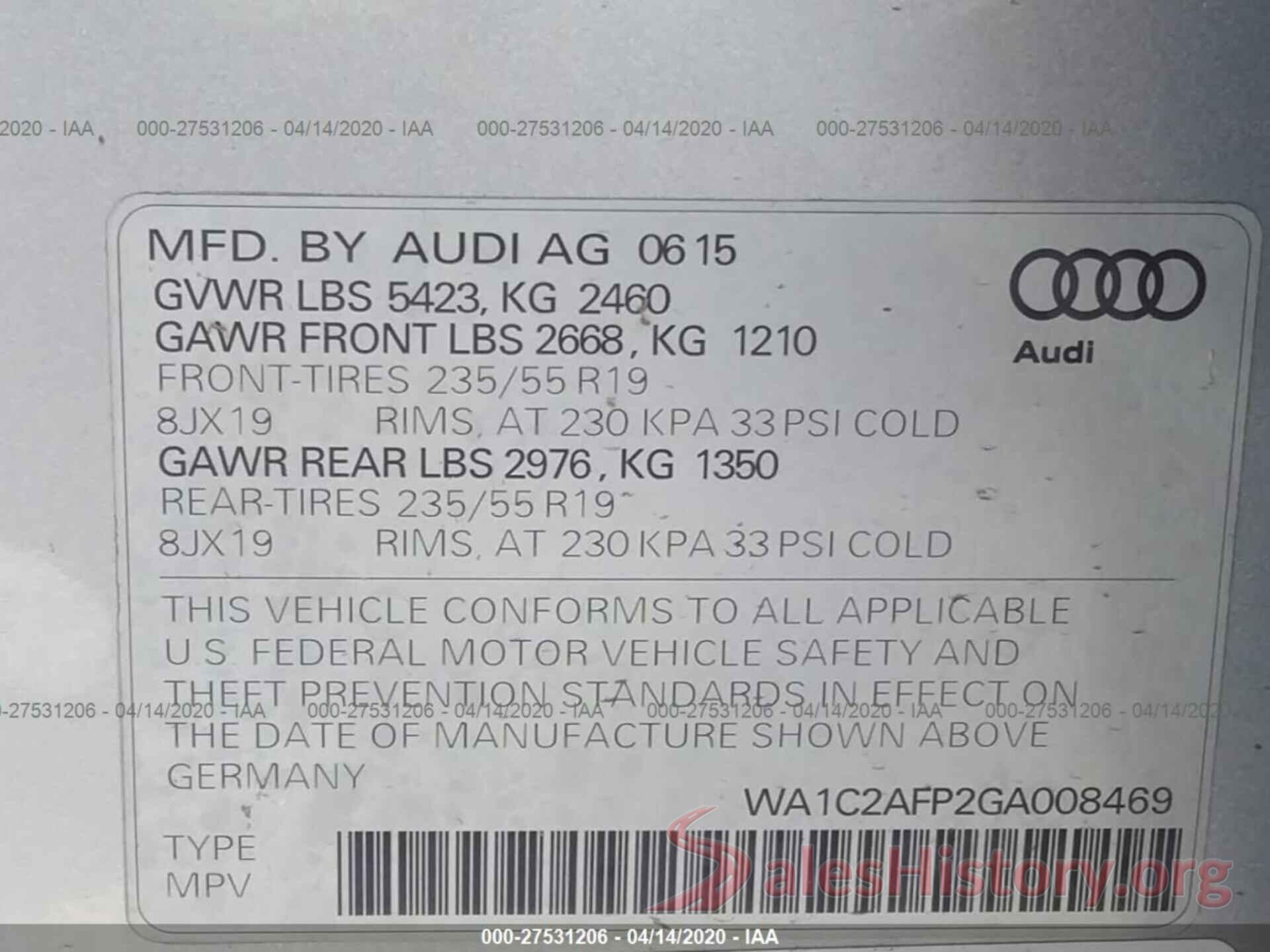 WA1C2AFP2GA008469 2016 Audi Q5