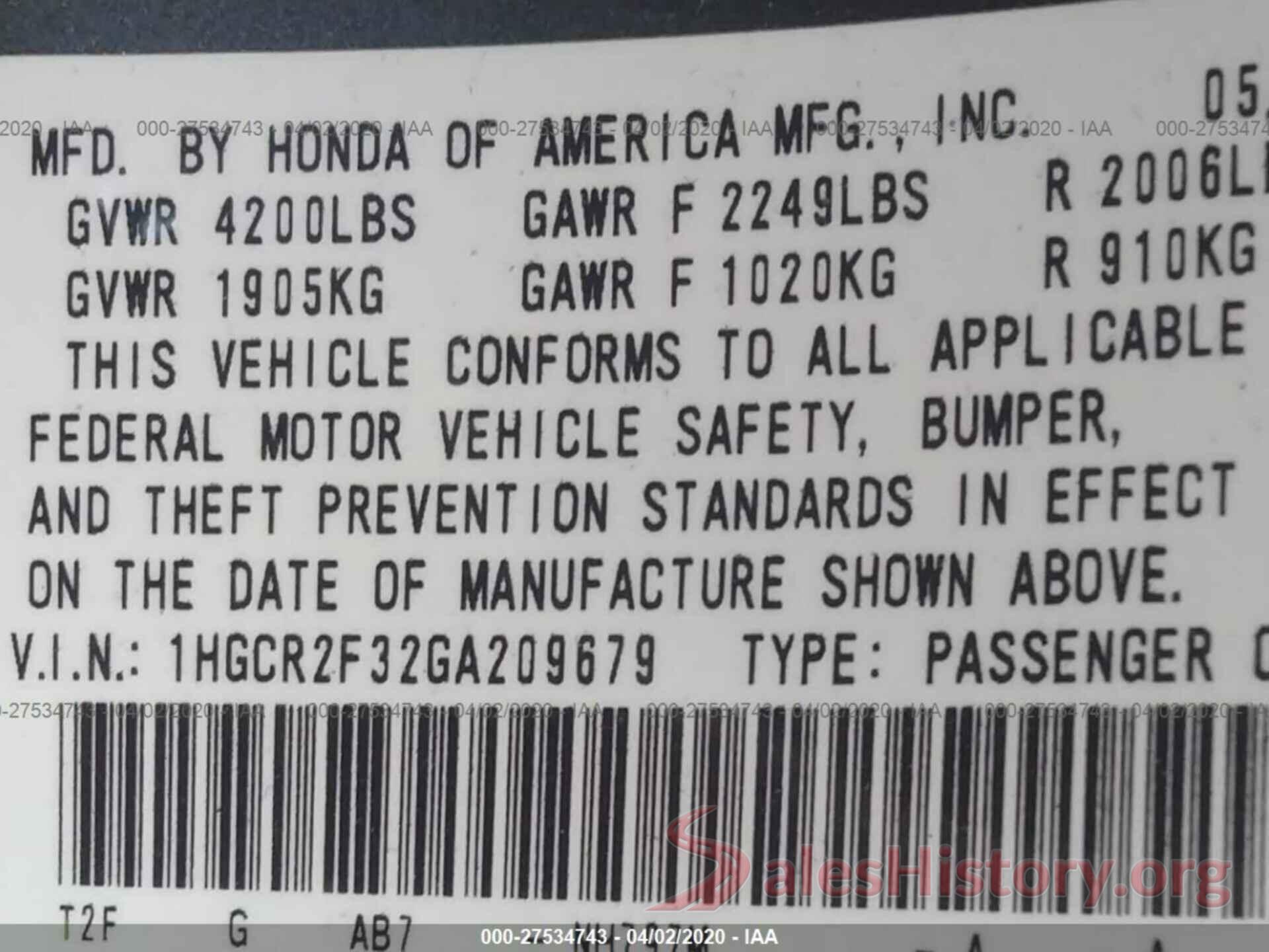 1HGCR2F32GA209679 2016 HONDA ACCORD