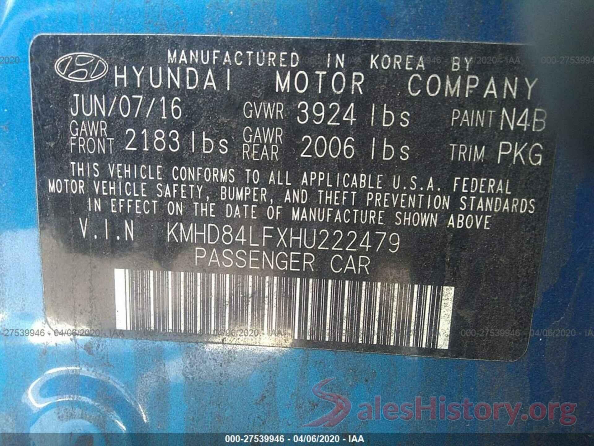 KMHD84LFXHU222479 2017 HYUNDAI ELANTRA