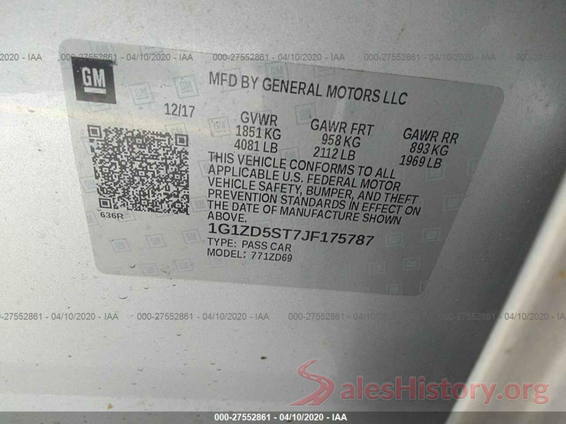 1G1ZD5ST7JF175787 2018 CHEVROLET MALIBU