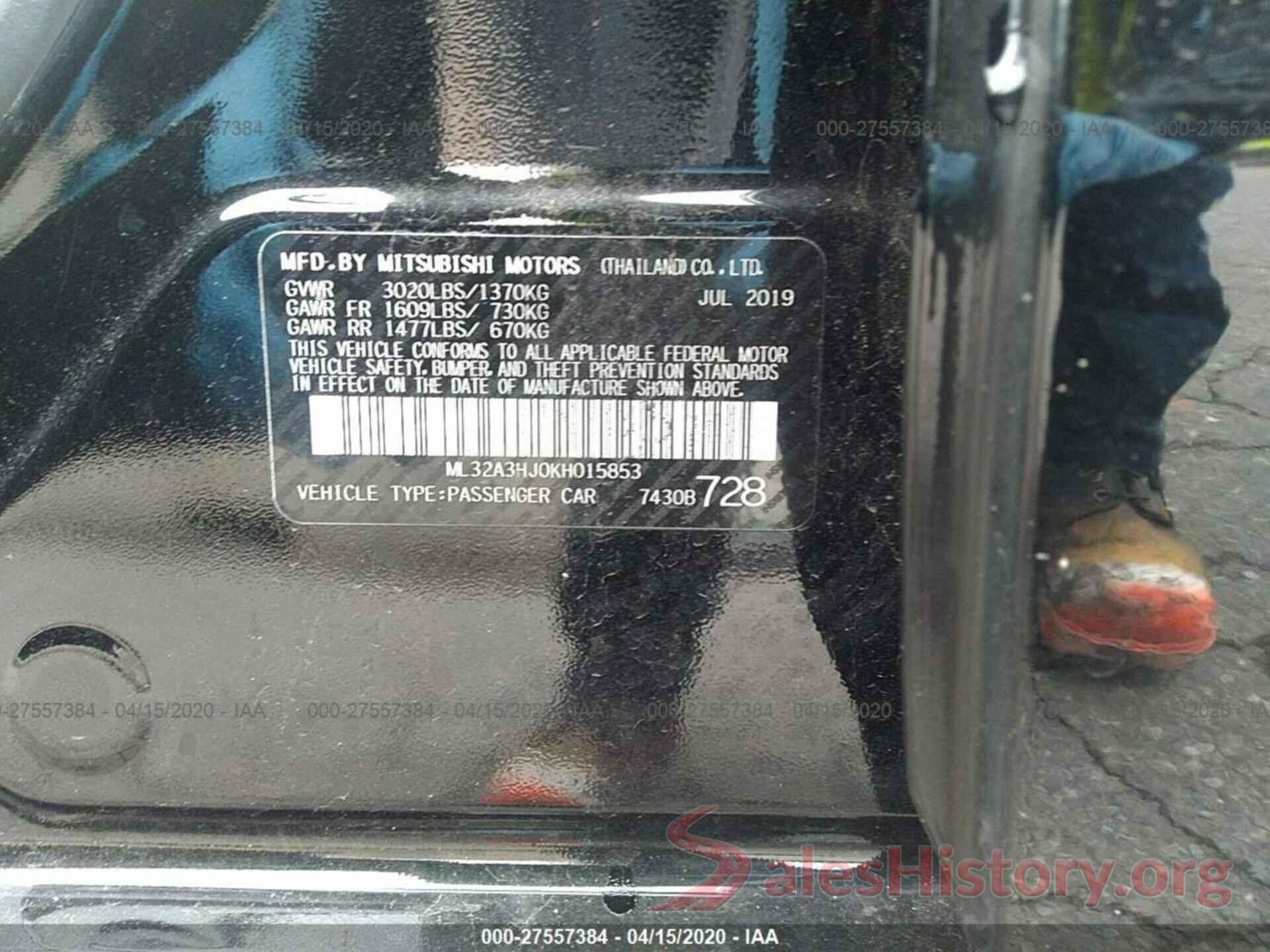 ML32A3HJ0KH015853 2019 MITSUBISHI MIRAGE