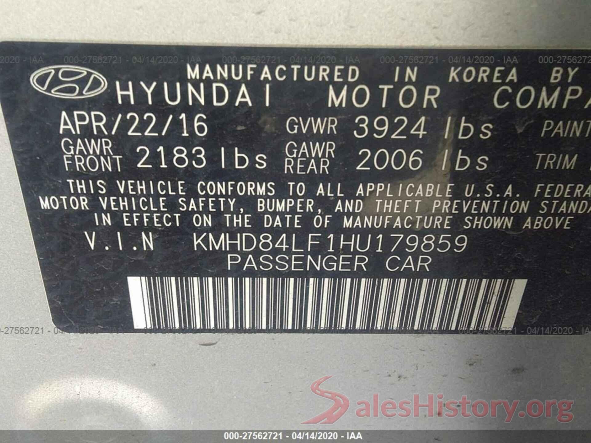 KMHD84LF1HU179859 2017 HYUNDAI ELANTRA