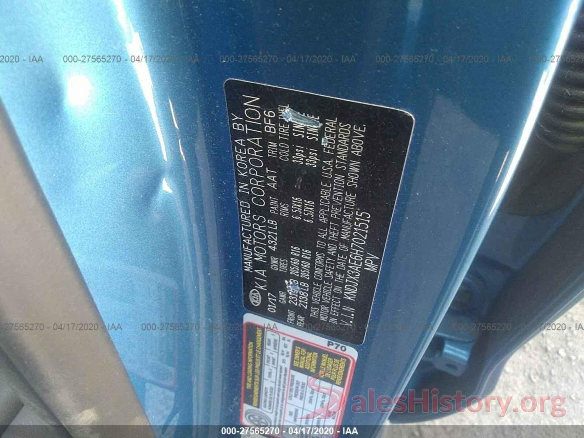 KNDJX3AE6H7021515 2017 KIA SOUL EV