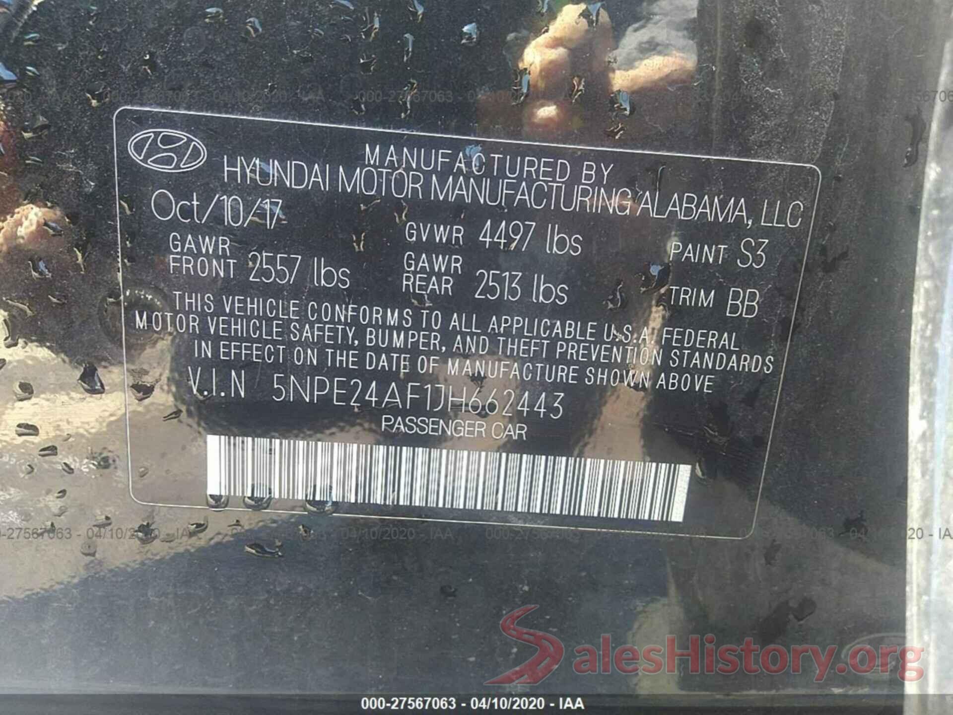 5NPE24AF1JH662443 2018 Hyundai Sonata