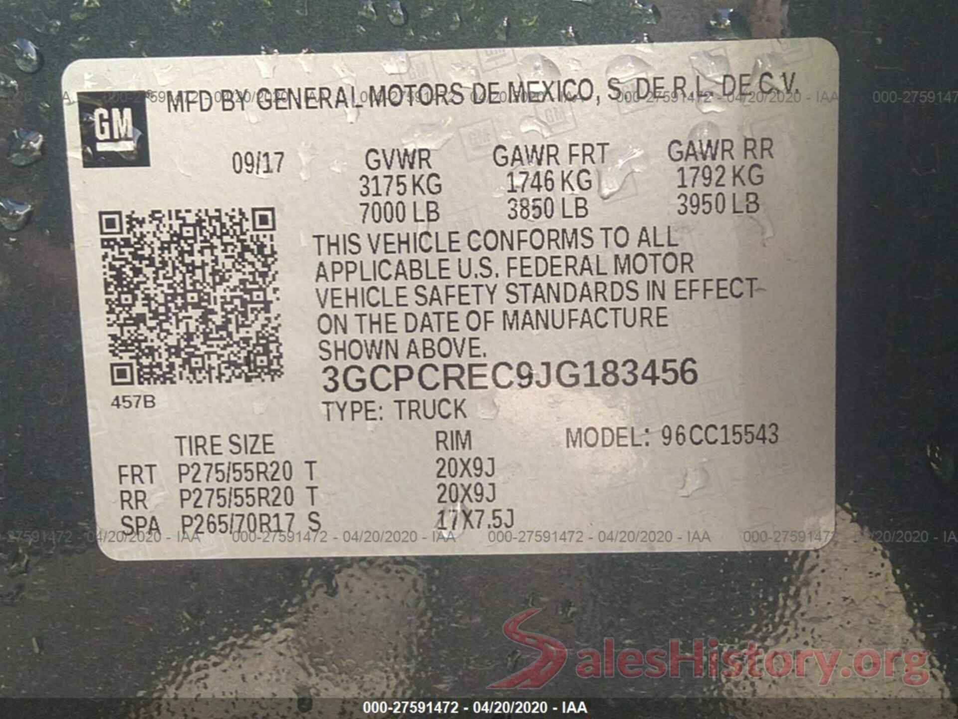 3GCPCREC9JG183456 2018 CHEVROLET SILVERADO 1500