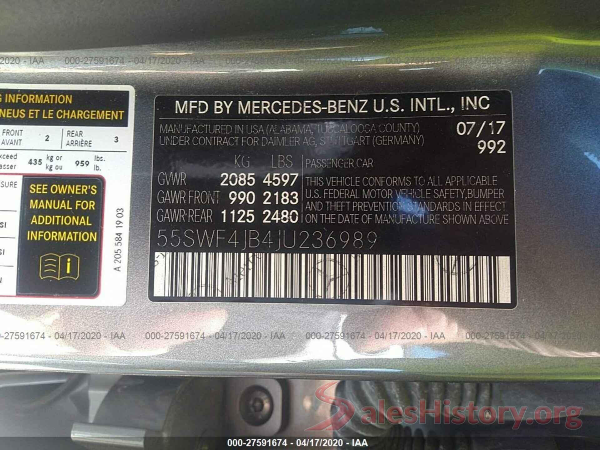 55SWF4JB4JU236989 2018 MERCEDES-BENZ C