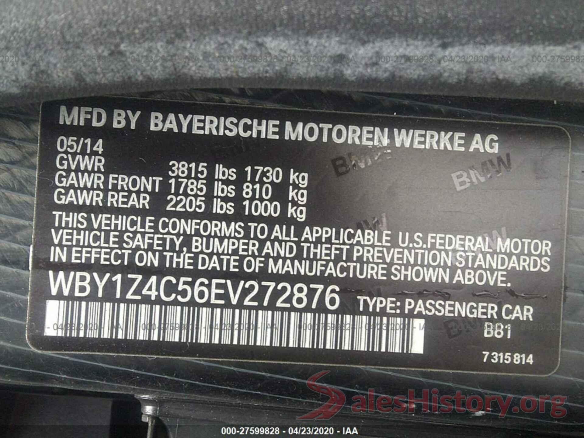 WBY1Z4C56EV272876 2014 BMW I3