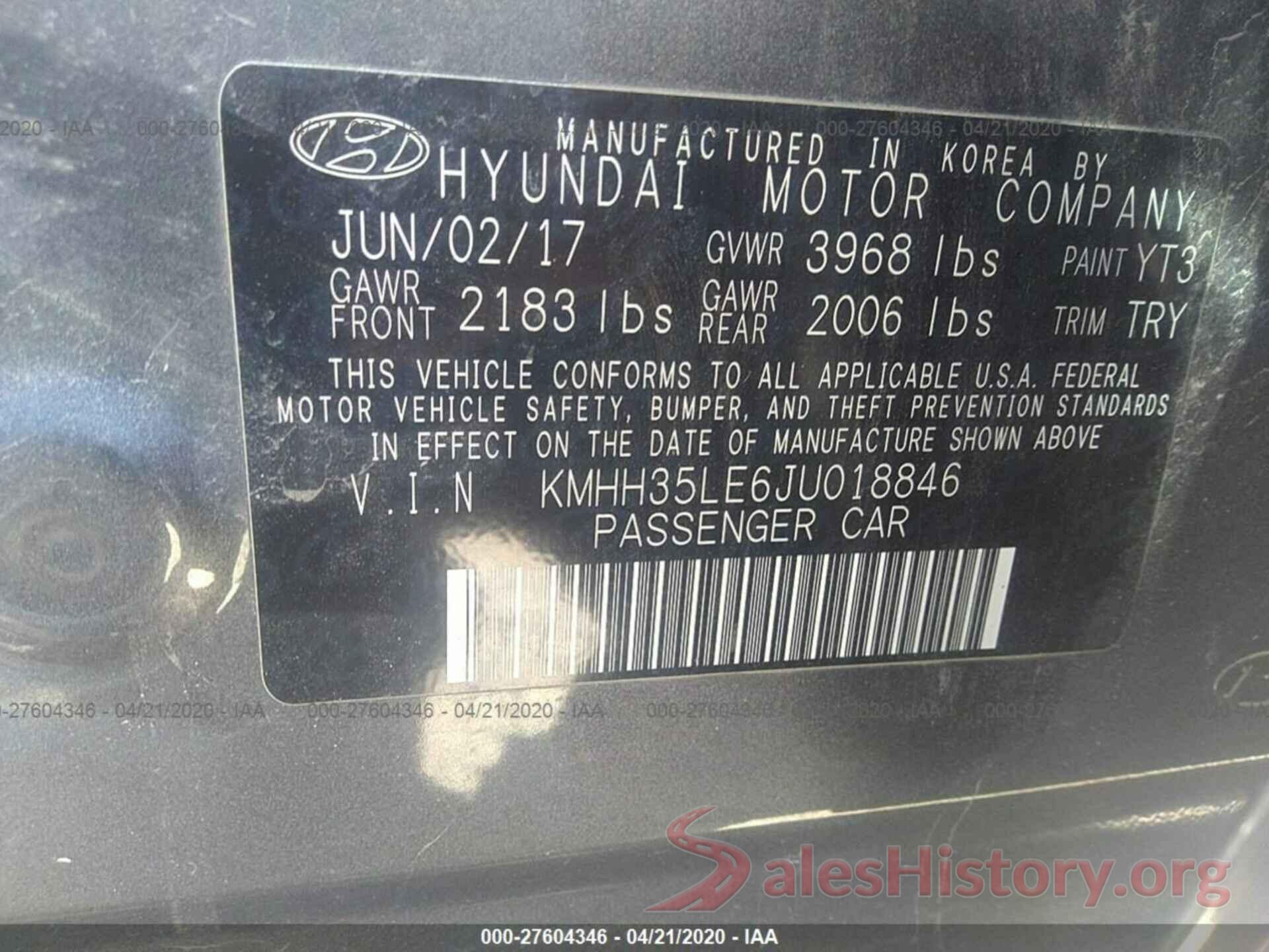 KMHH35LE6JU018846 2018 Hyundai Elantra GT