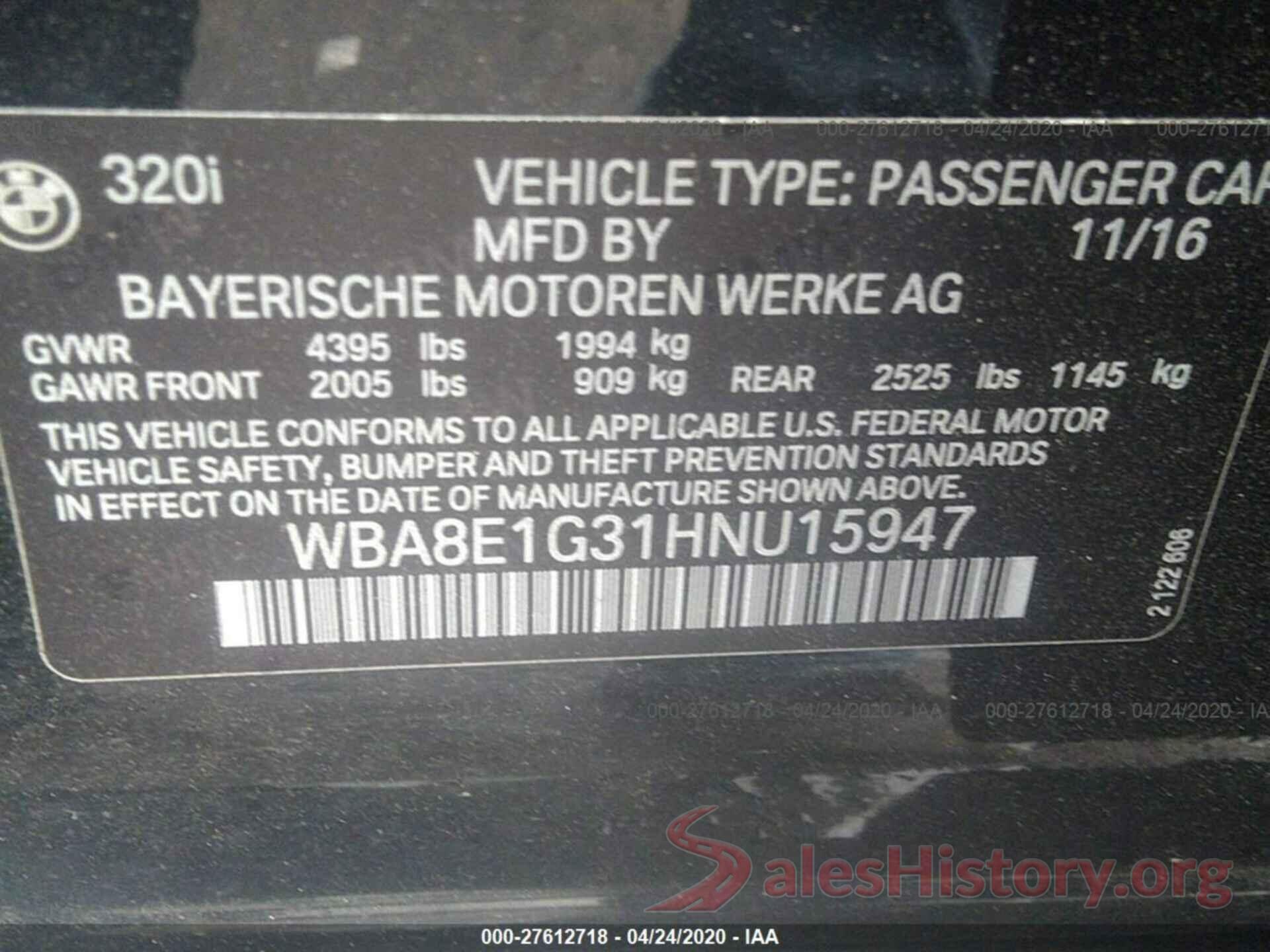 WBA8E1G31HNU15947 2017 BMW 3 SERIES