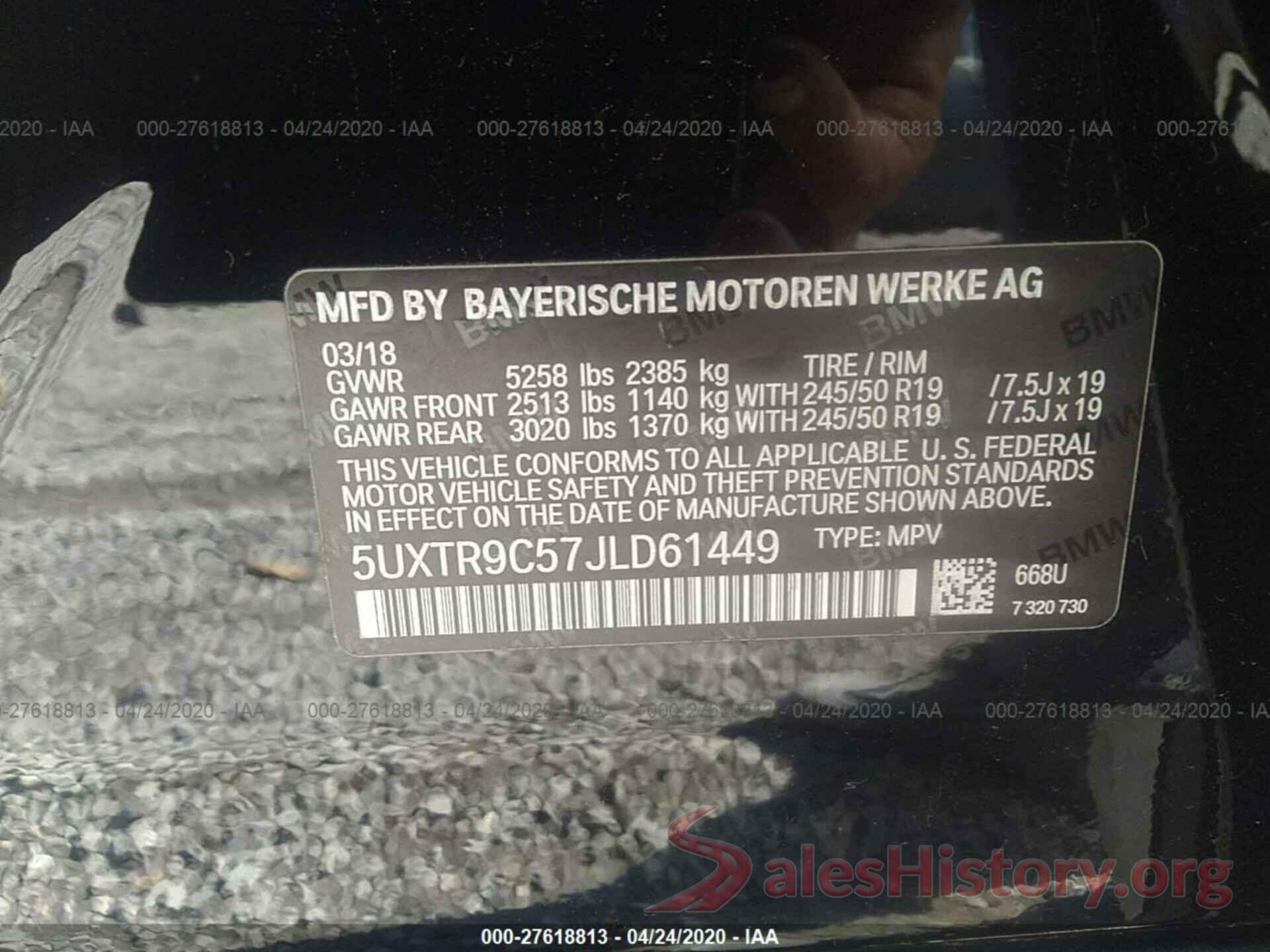 5UXTR9C57JLD61449 2018 BMW X3