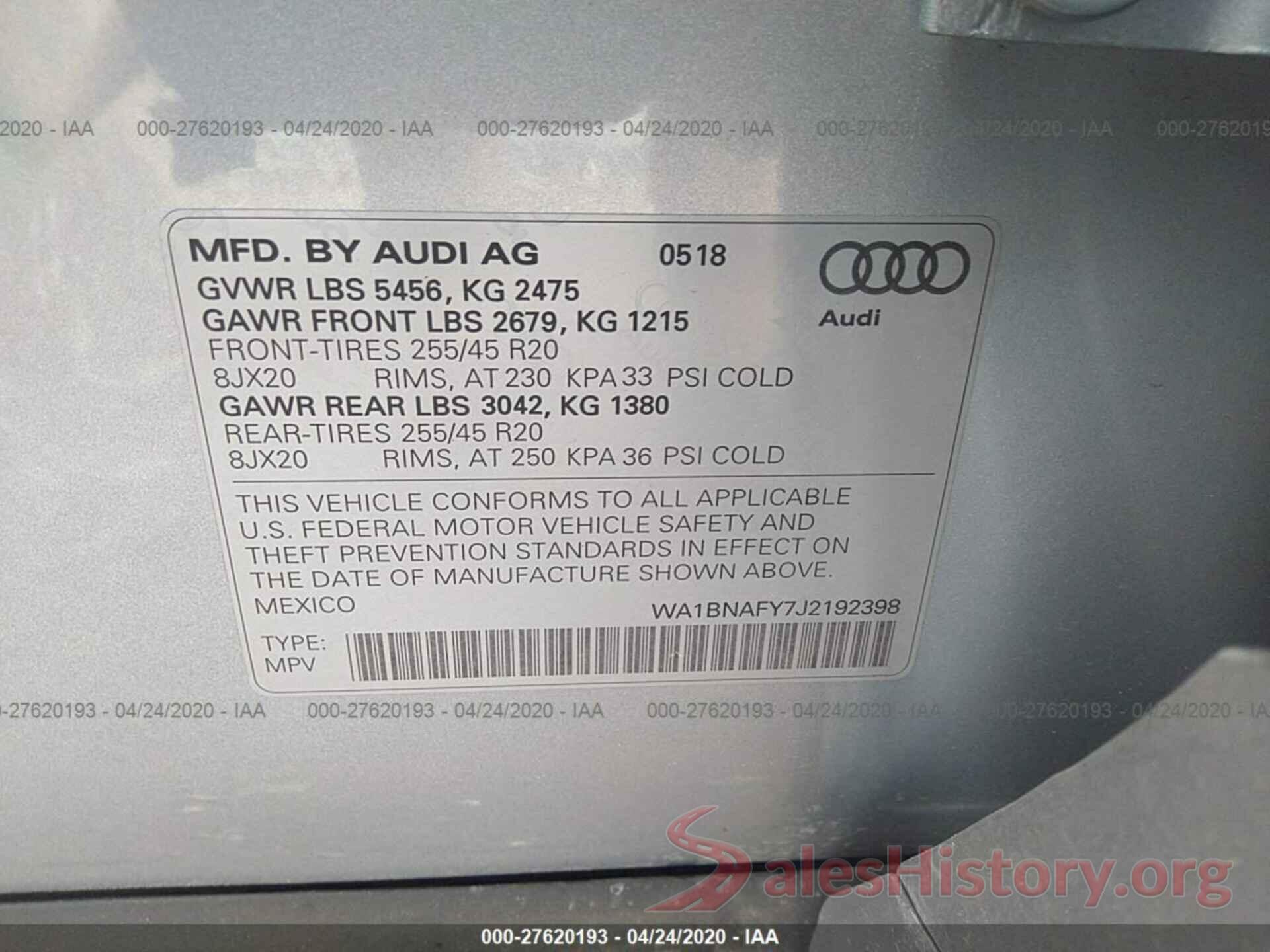 WA1BNAFY7J2192398 2018 AUDI Q5