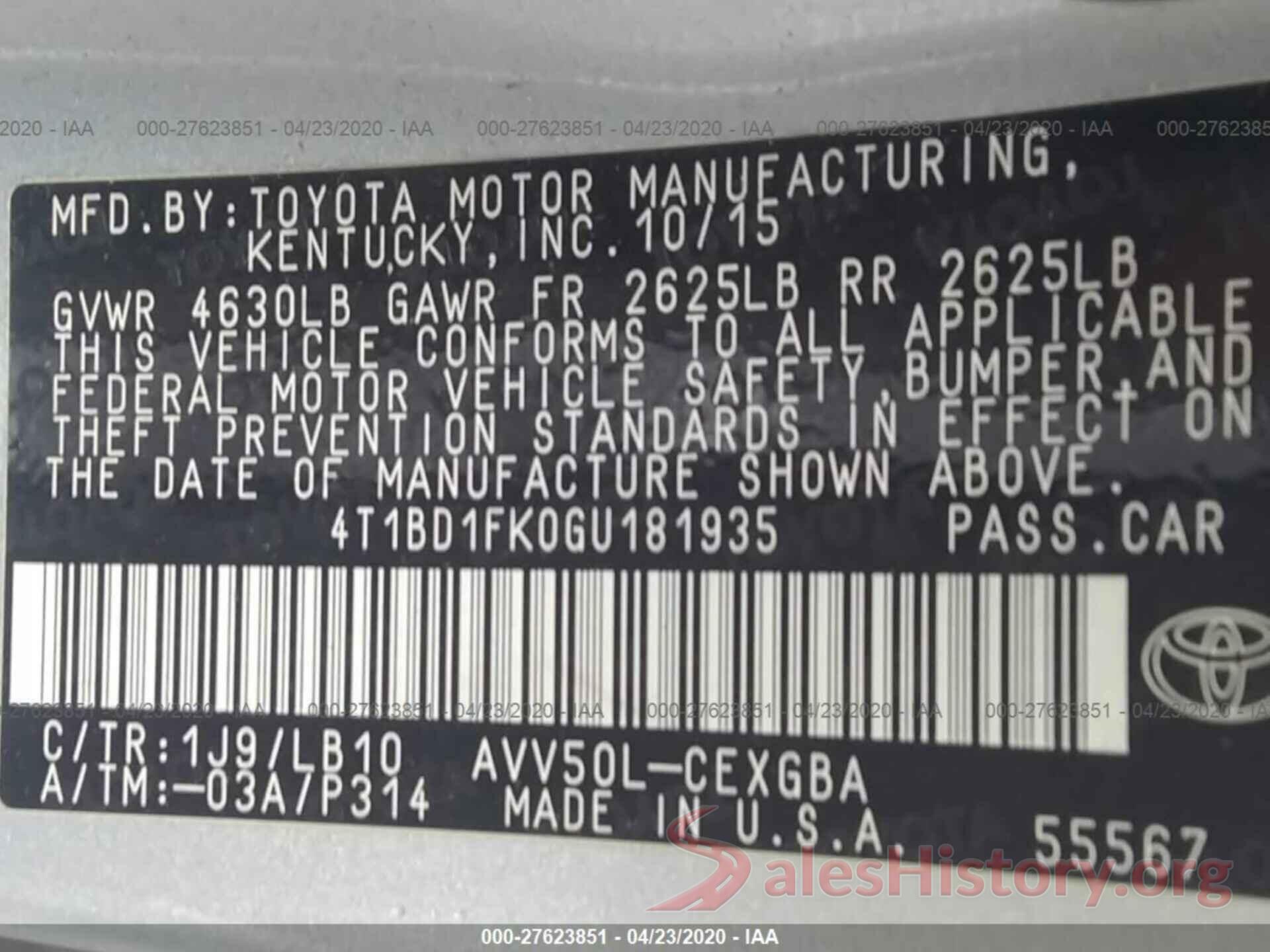 4T1BD1FK0GU181935 2016 Toyota Camry