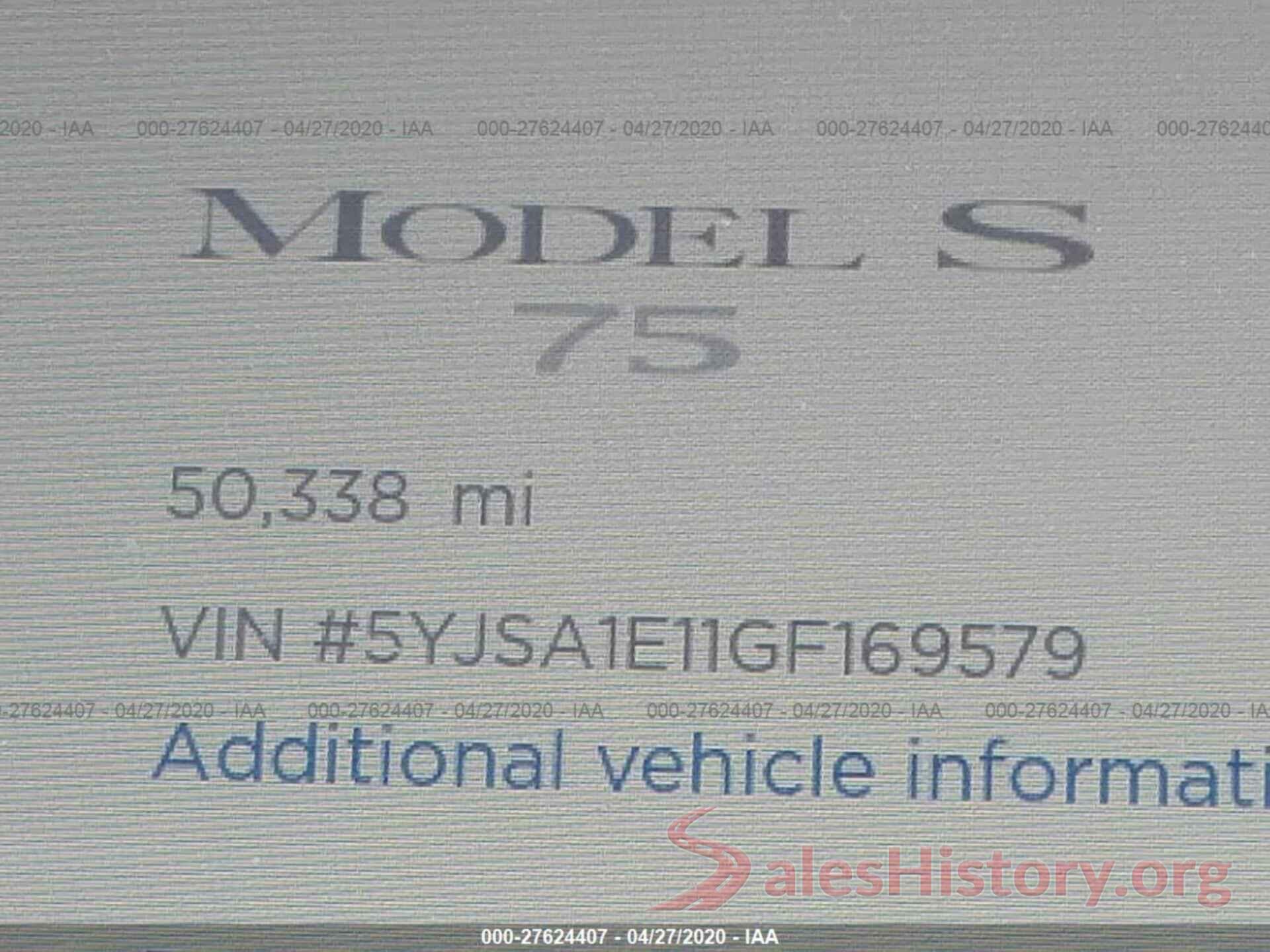 5YJSA1E11GF169579 2016 TESLA MODEL S