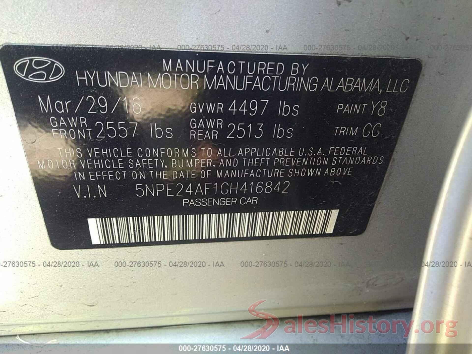 5NPE24AF1GH416842 2016 HYUNDAI SONATA