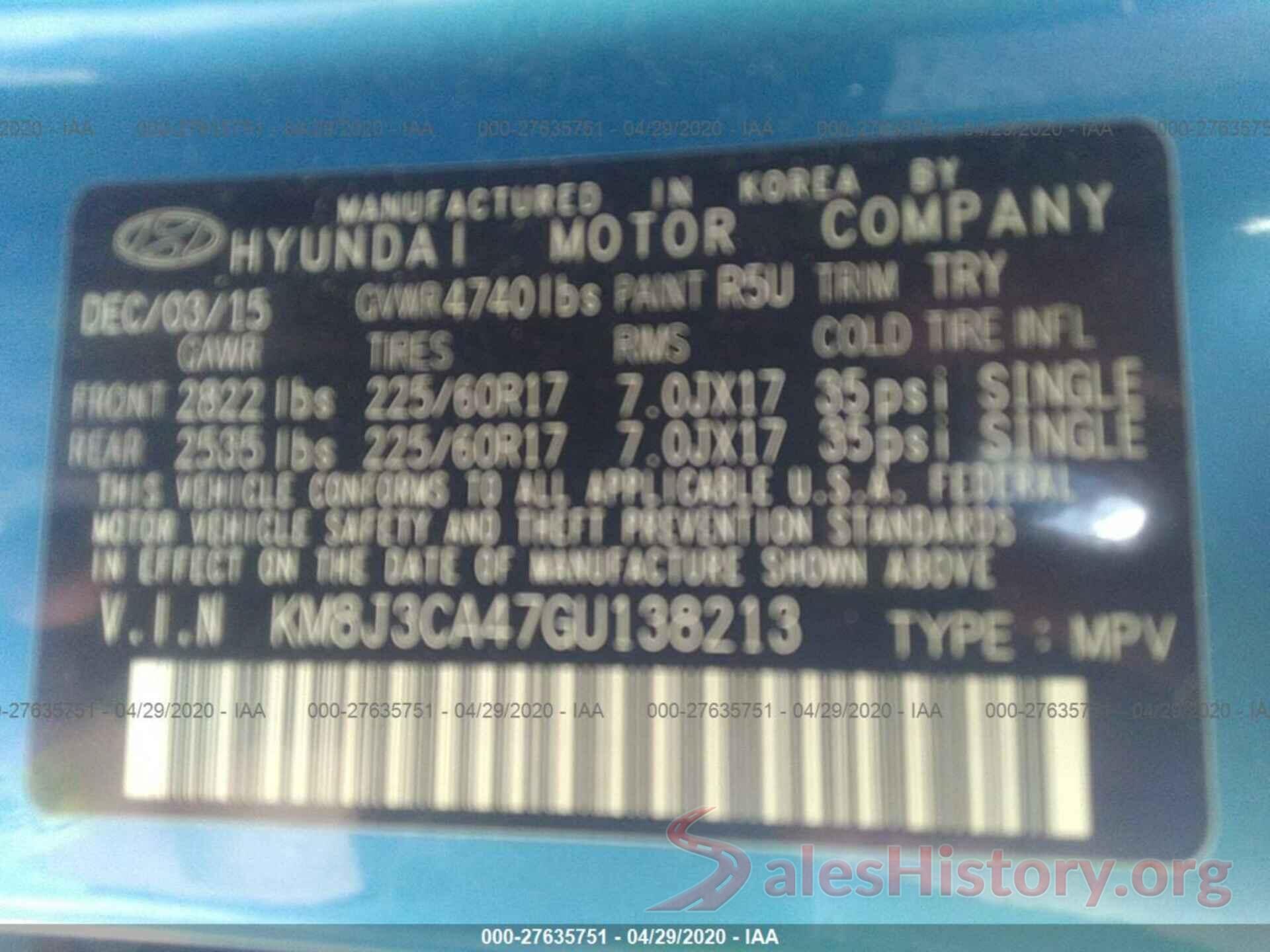 KM8J3CA47GU138213 2016 Hyundai Tucson