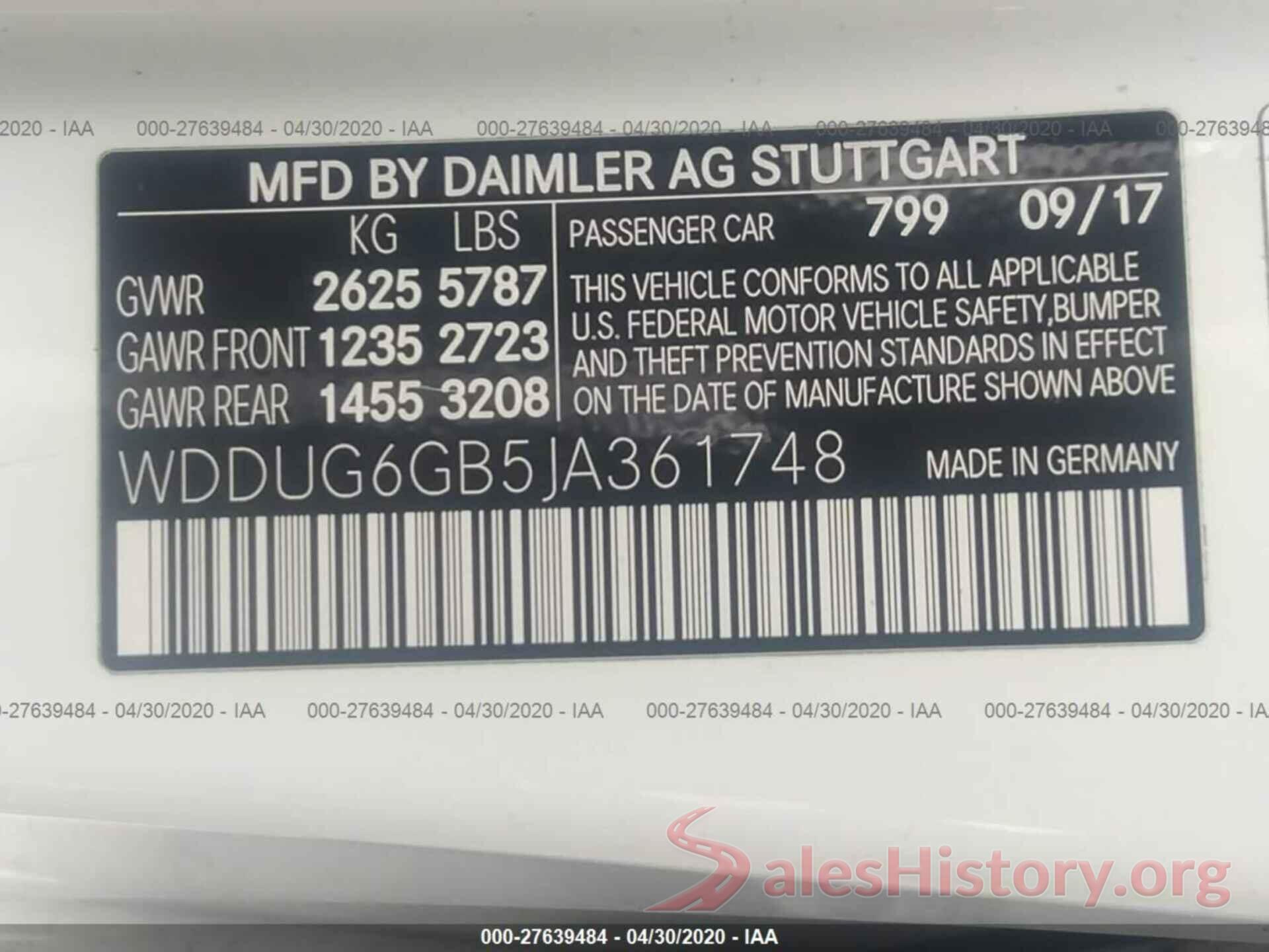 WDDUG6GB5JA361748 2018 MERCEDES-BENZ S