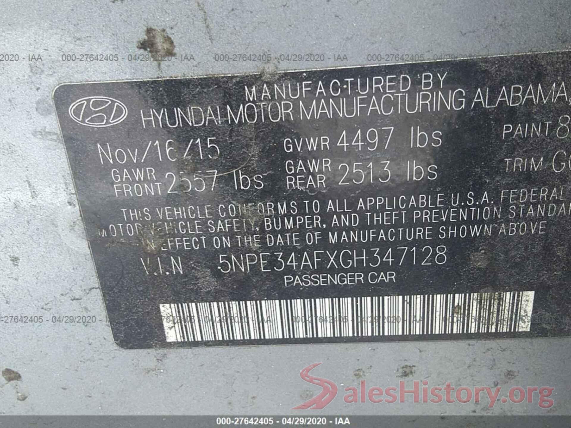 5NPE34AFXGH347128 2016 Hyundai Sonata