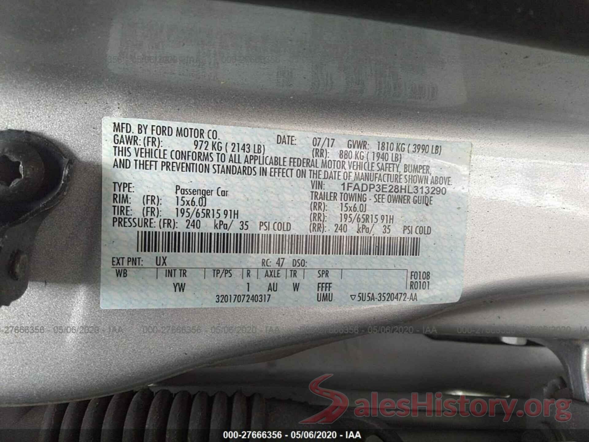 1FADP3E28HL313290 2017 FORD FOCUS