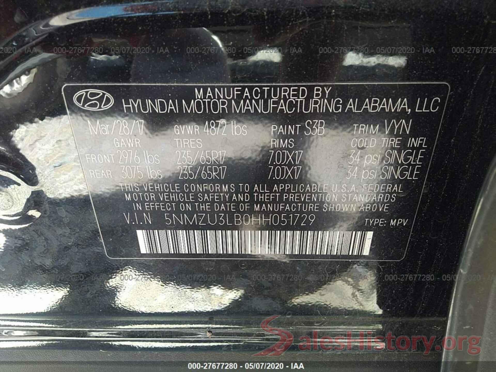 5NMZU3LB0HH051729 2017 Hyundai Santa FE Sport