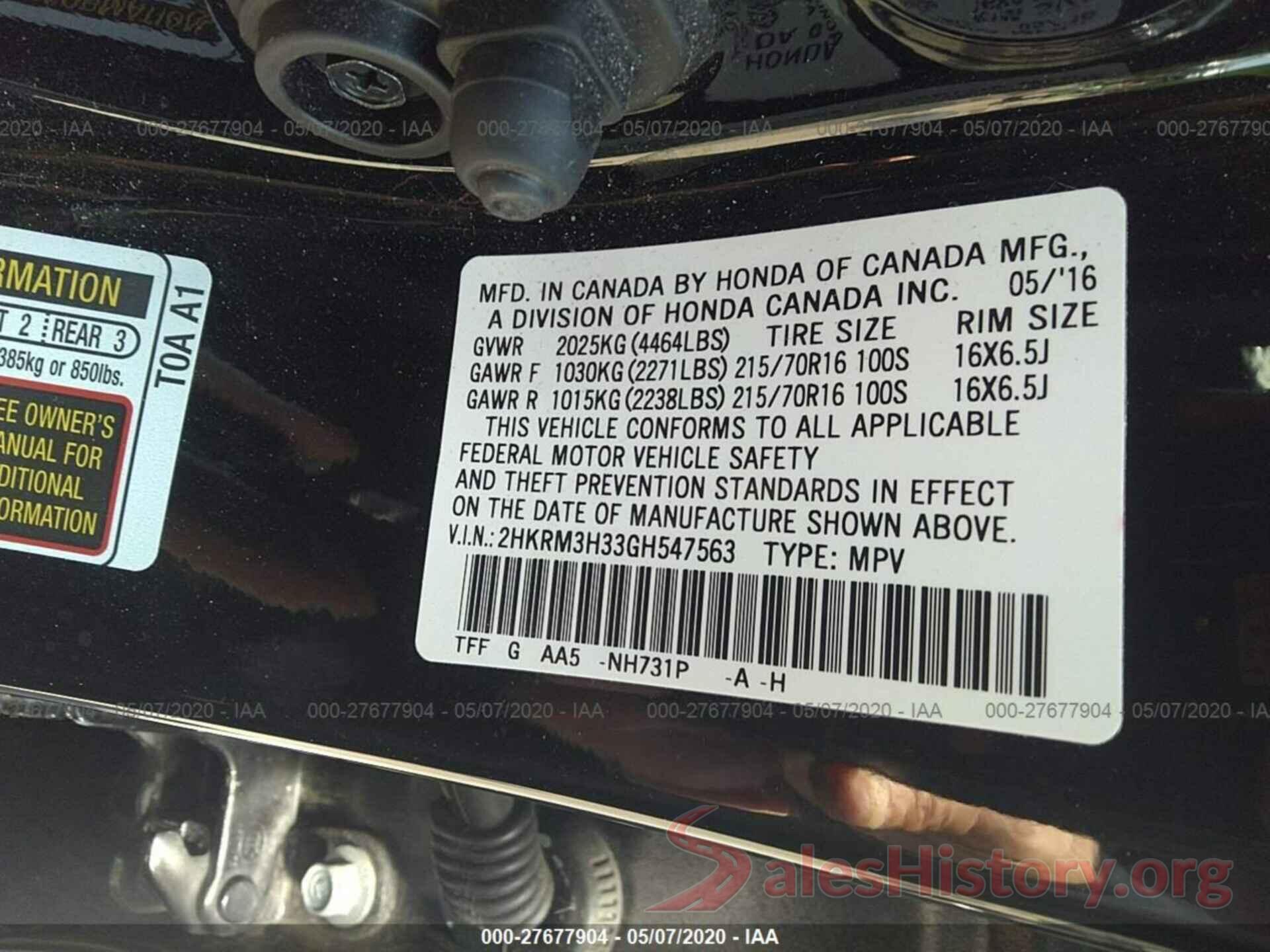 2HKRM3H33GH547563 2016 Honda CR-V