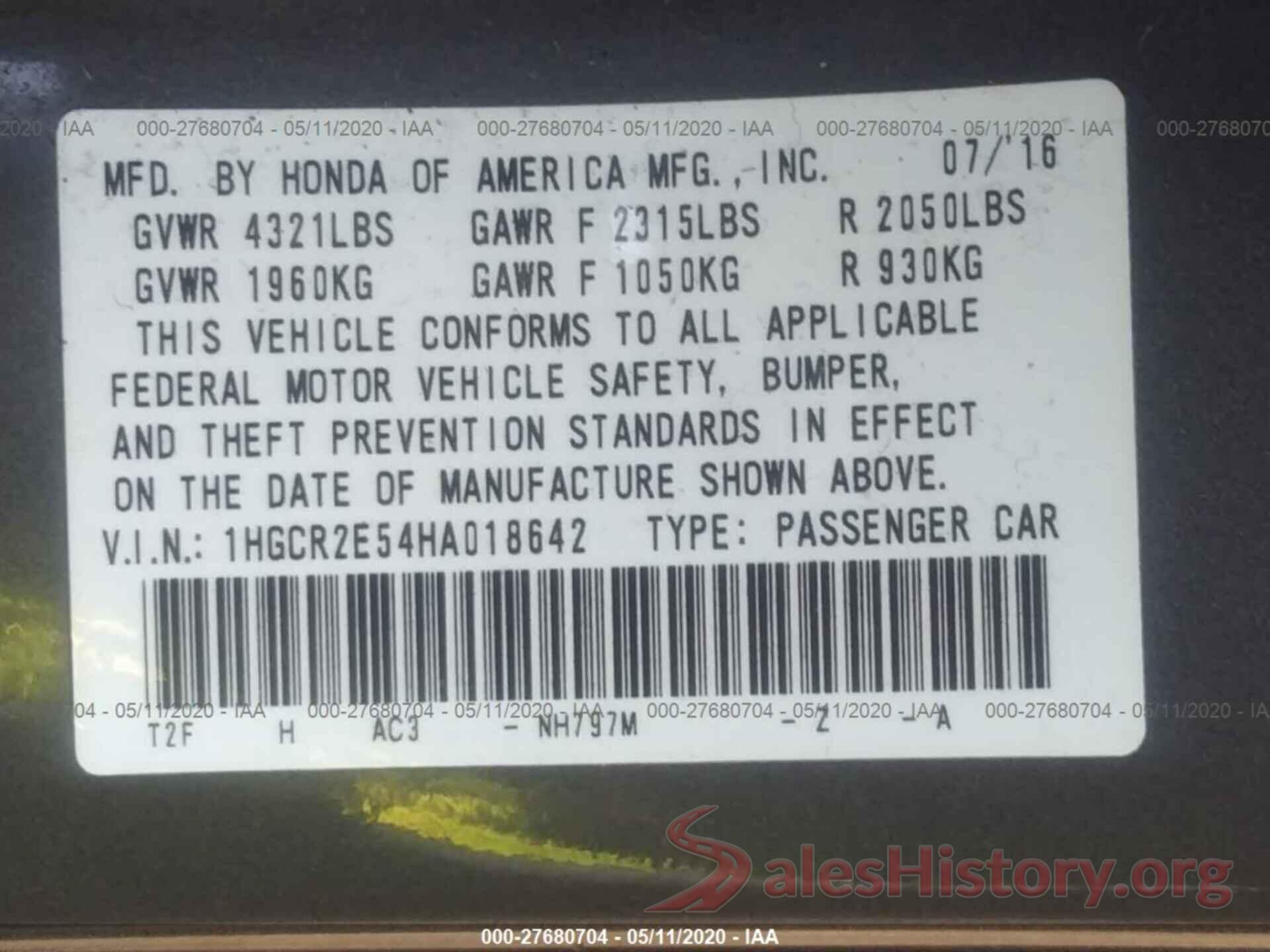 1HGCR2E54HA018642 2017 Honda Accord