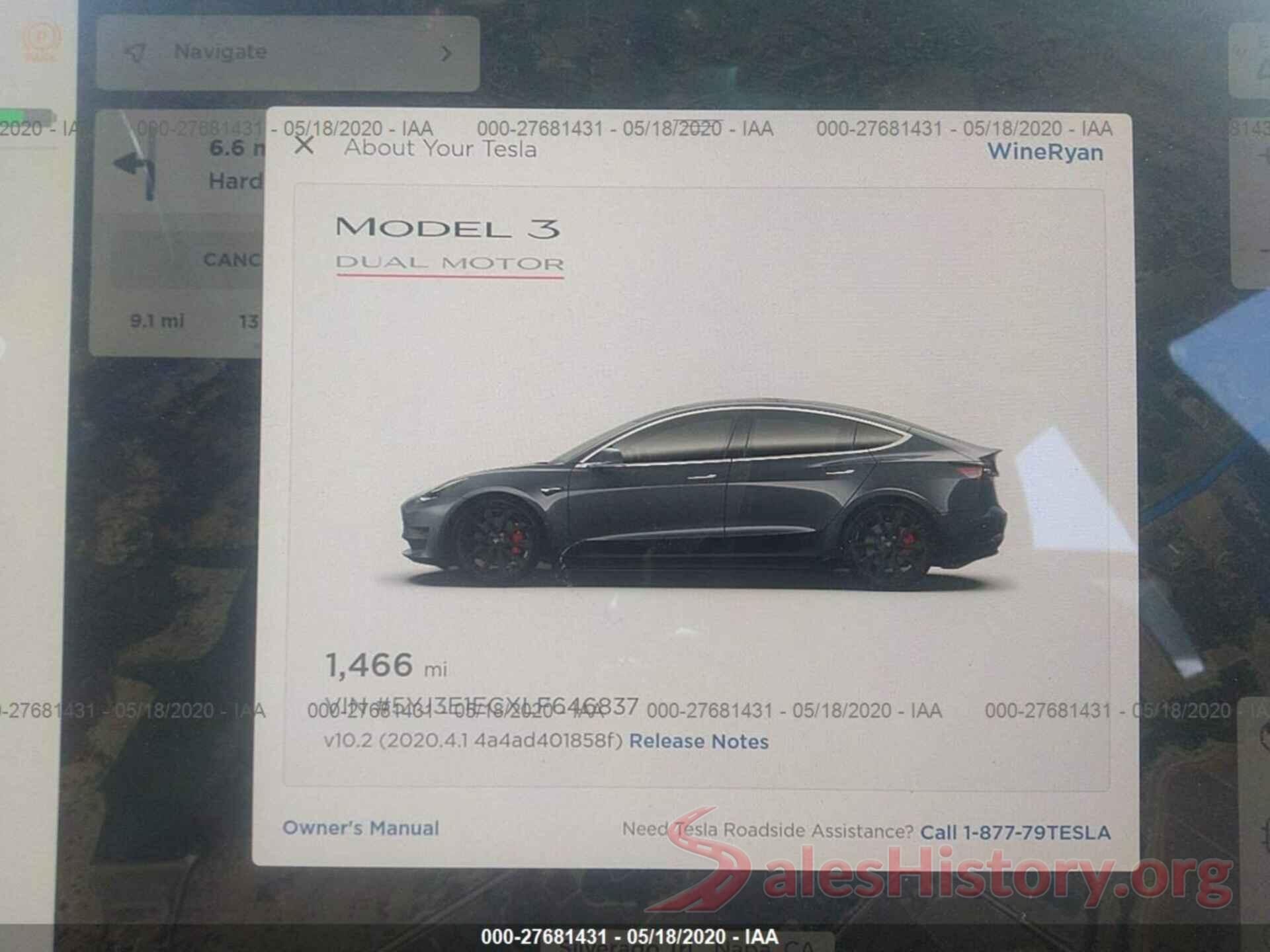 5YJ3E1ECXLF646837 2020 TESLA MODEL 3