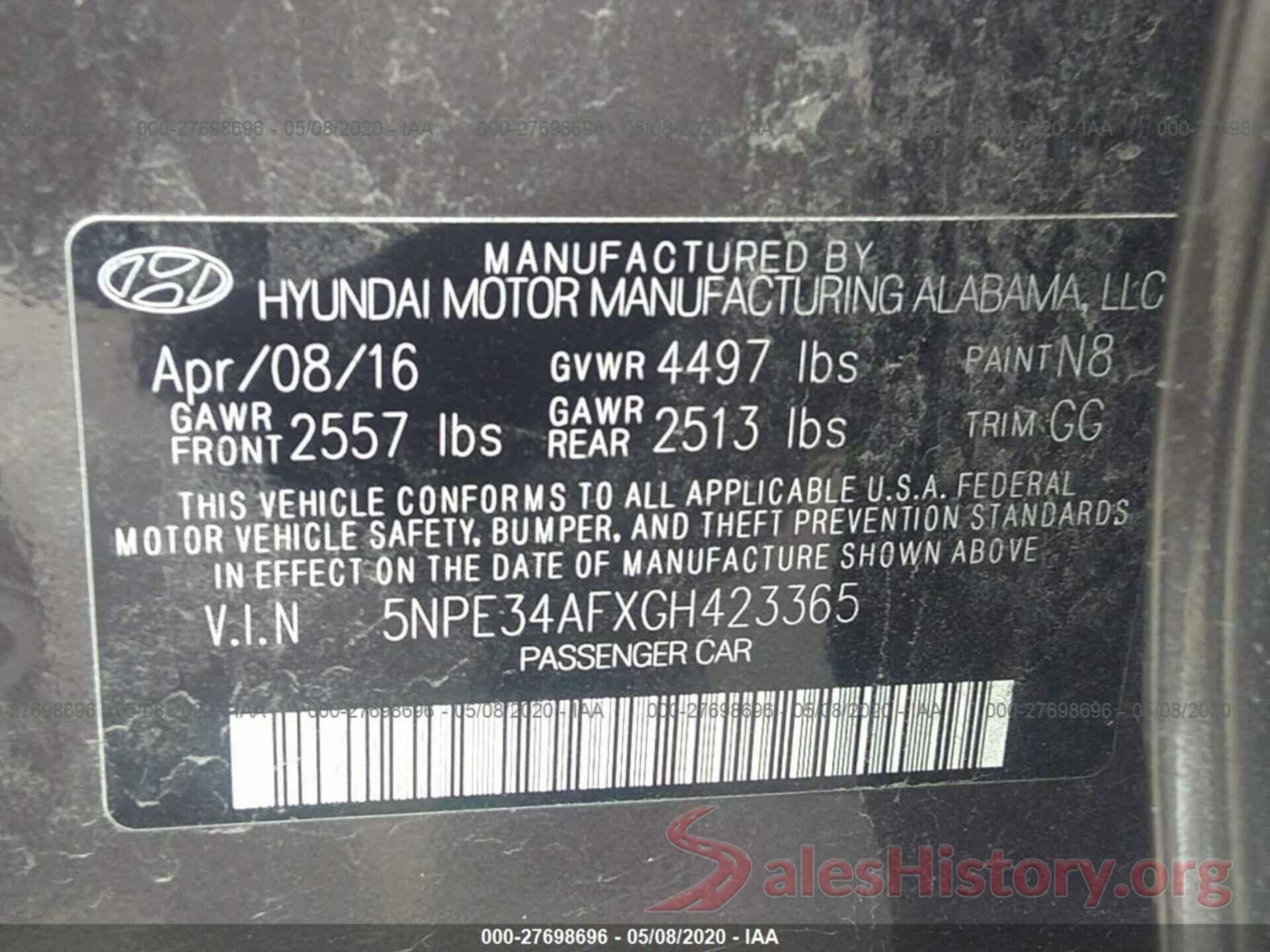 5NPE34AFXGH423365 2016 Hyundai Sonata