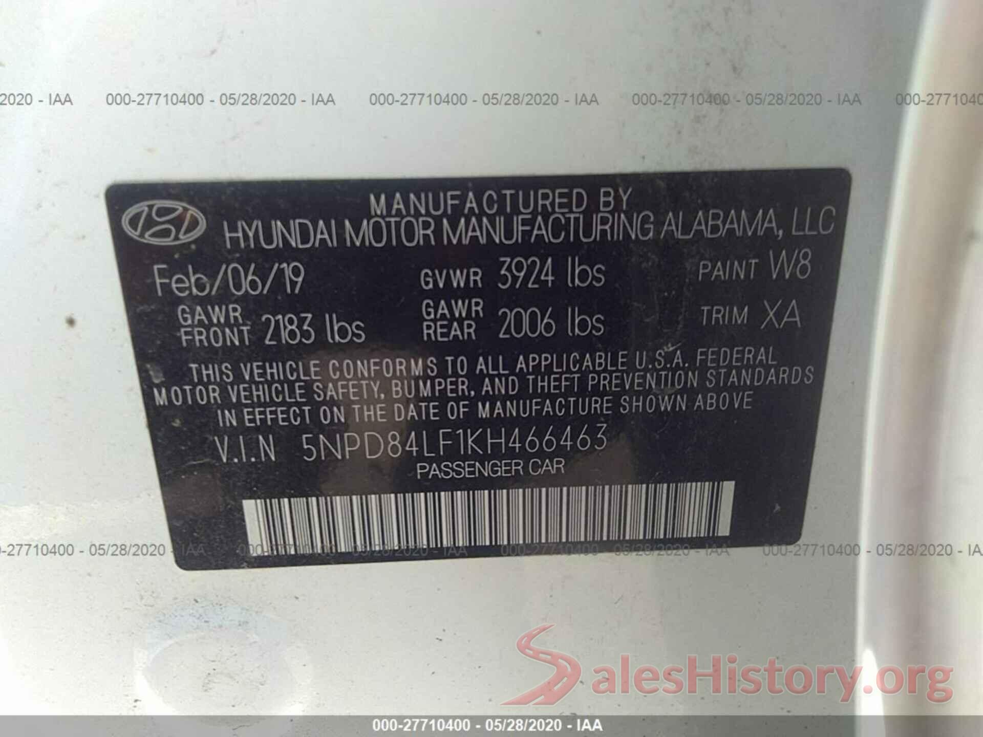 5NPD84LF1KH466463 2019 HYUNDAI ELANTRA