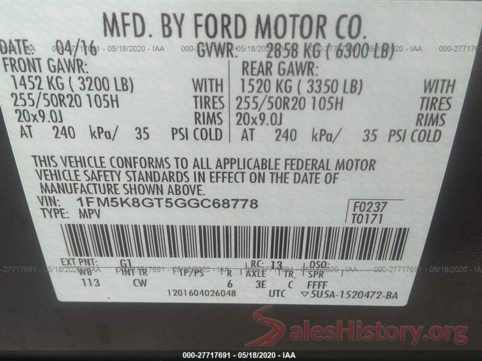 1FM5K8GT5GGC68778 2016 Ford Explorer