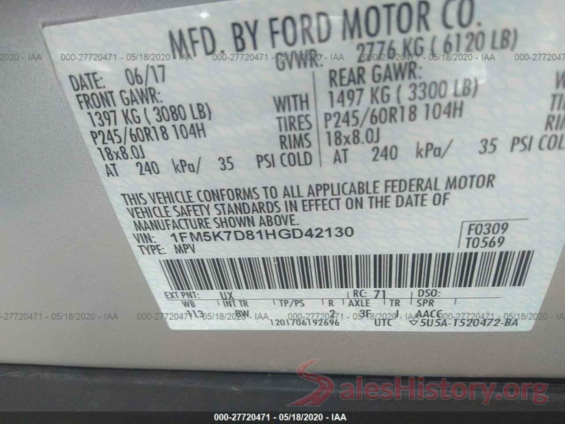 1FM5K7D81HGD42130 2017 Ford Explorer