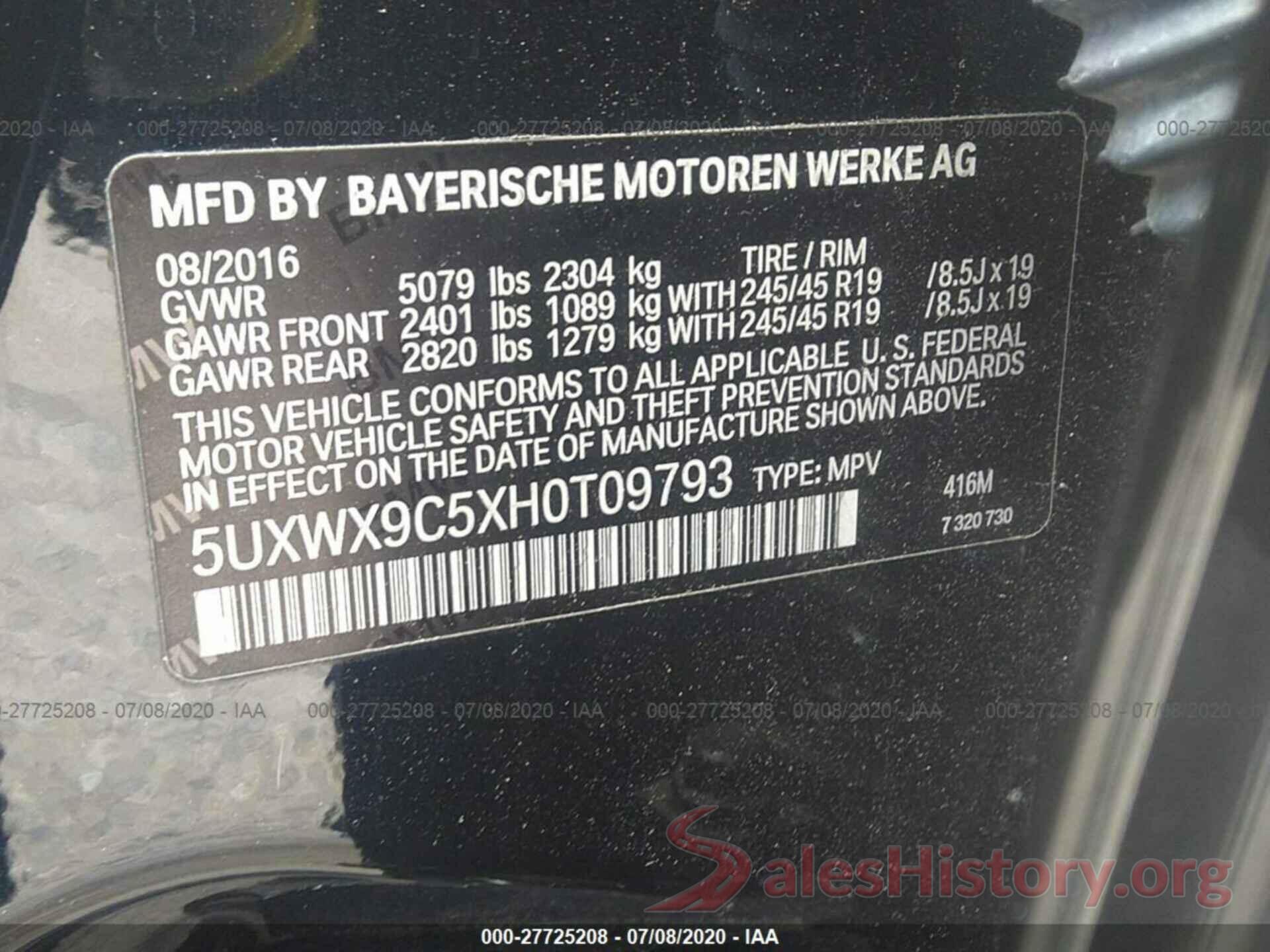 5UXWX9C5XH0T09793 2017 BMW X3