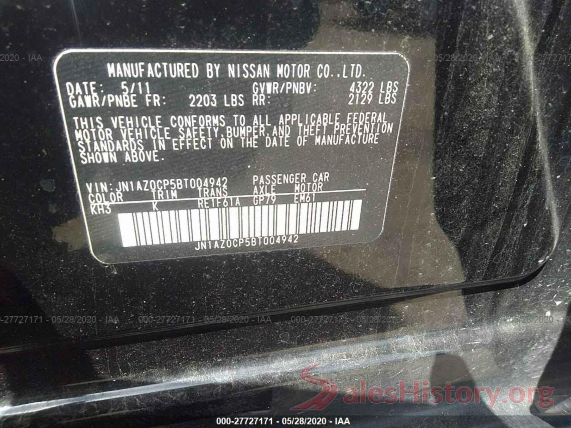 JN1AZ0CP5BT004942 2011 NISSAN LEAF