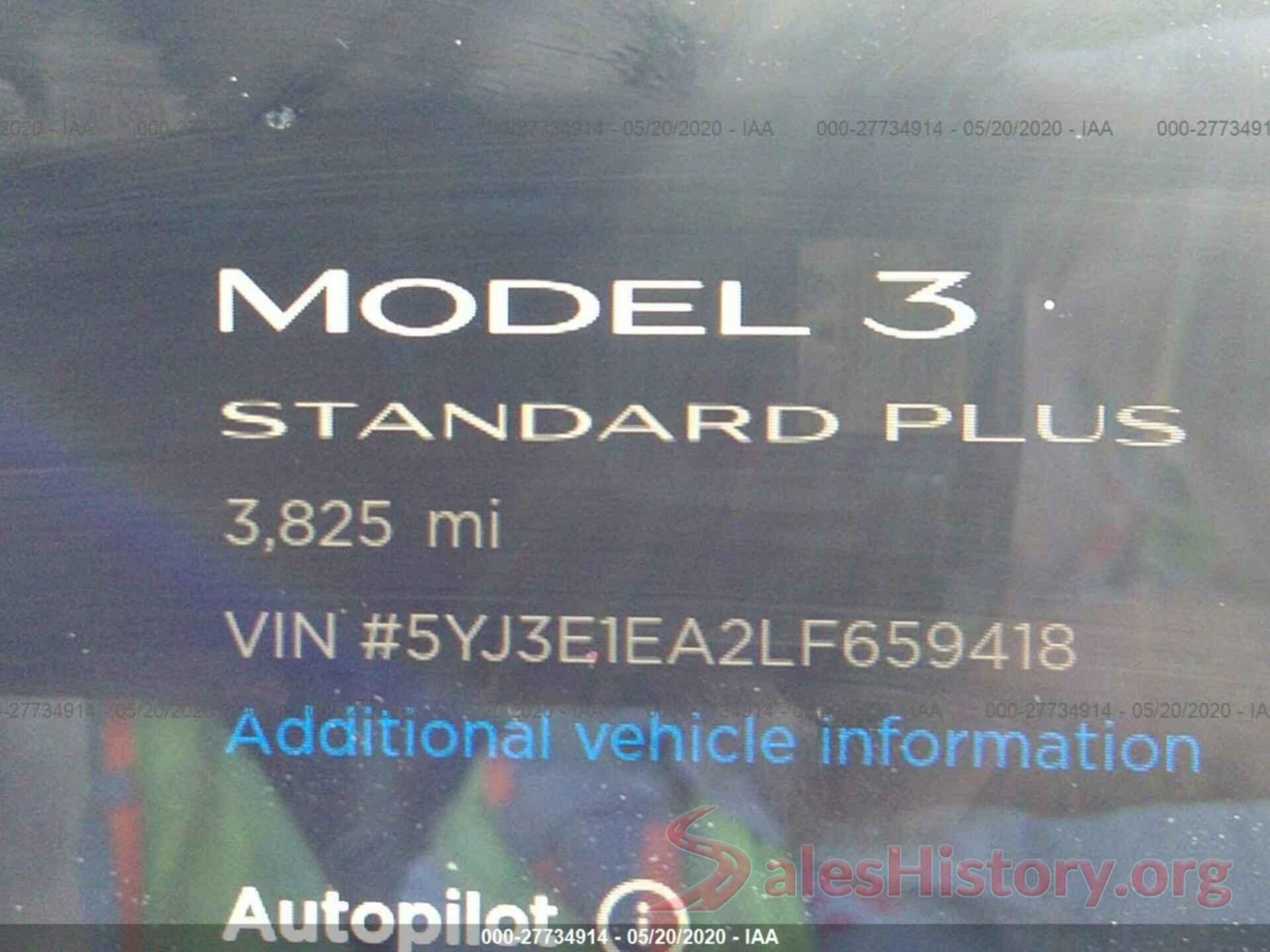 5YJ3E1EA2LF659418 2020 TESLA MODEL 3