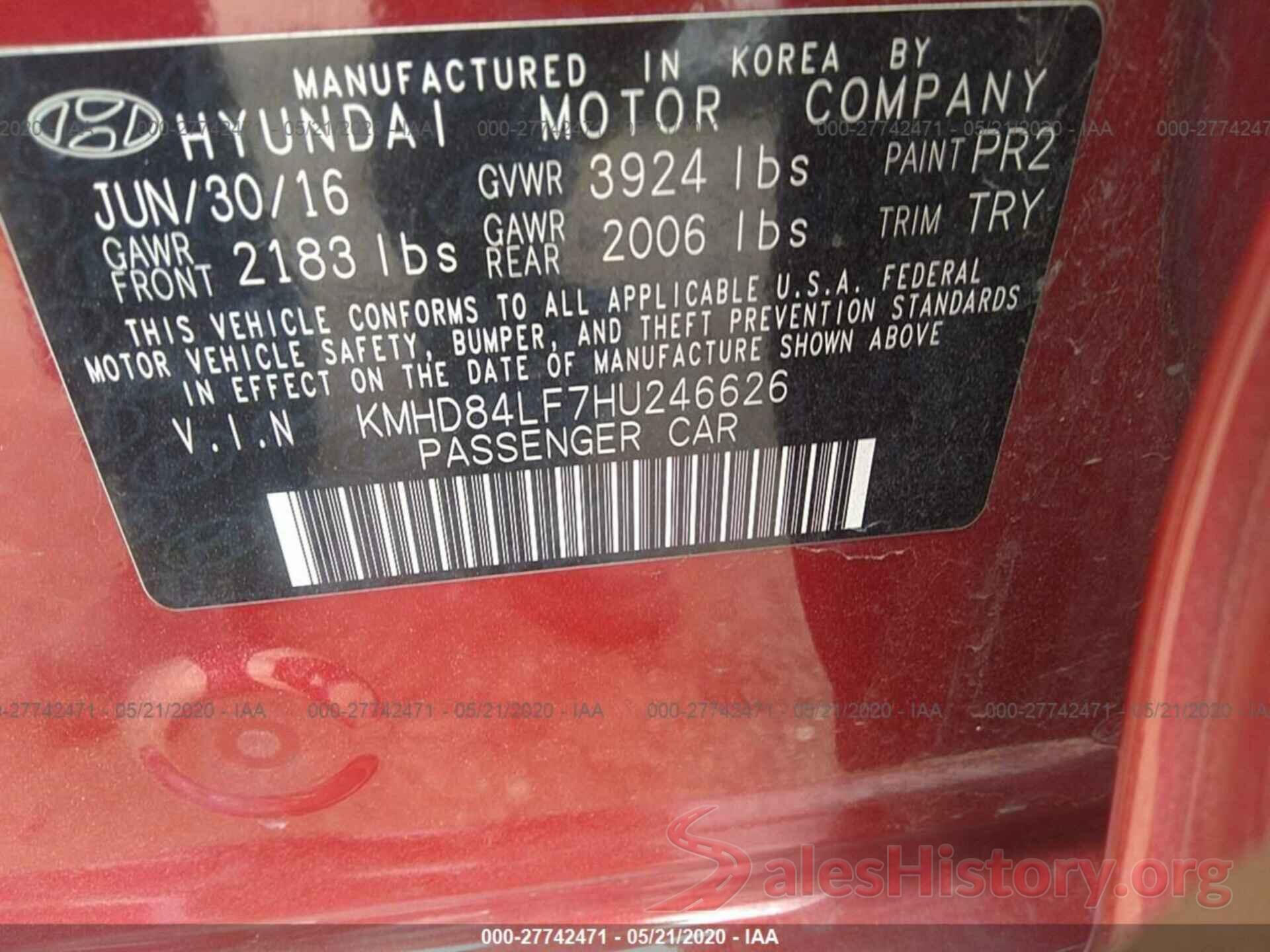 KMHD84LF7HU246626 2017 Hyundai Elantra